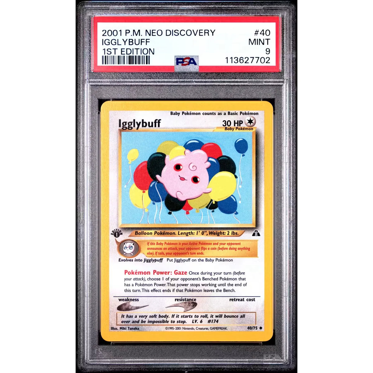 Pokemon Neo Discovery 1st Edition Igglybuff 40/75 | PSA 9 | P5180151
