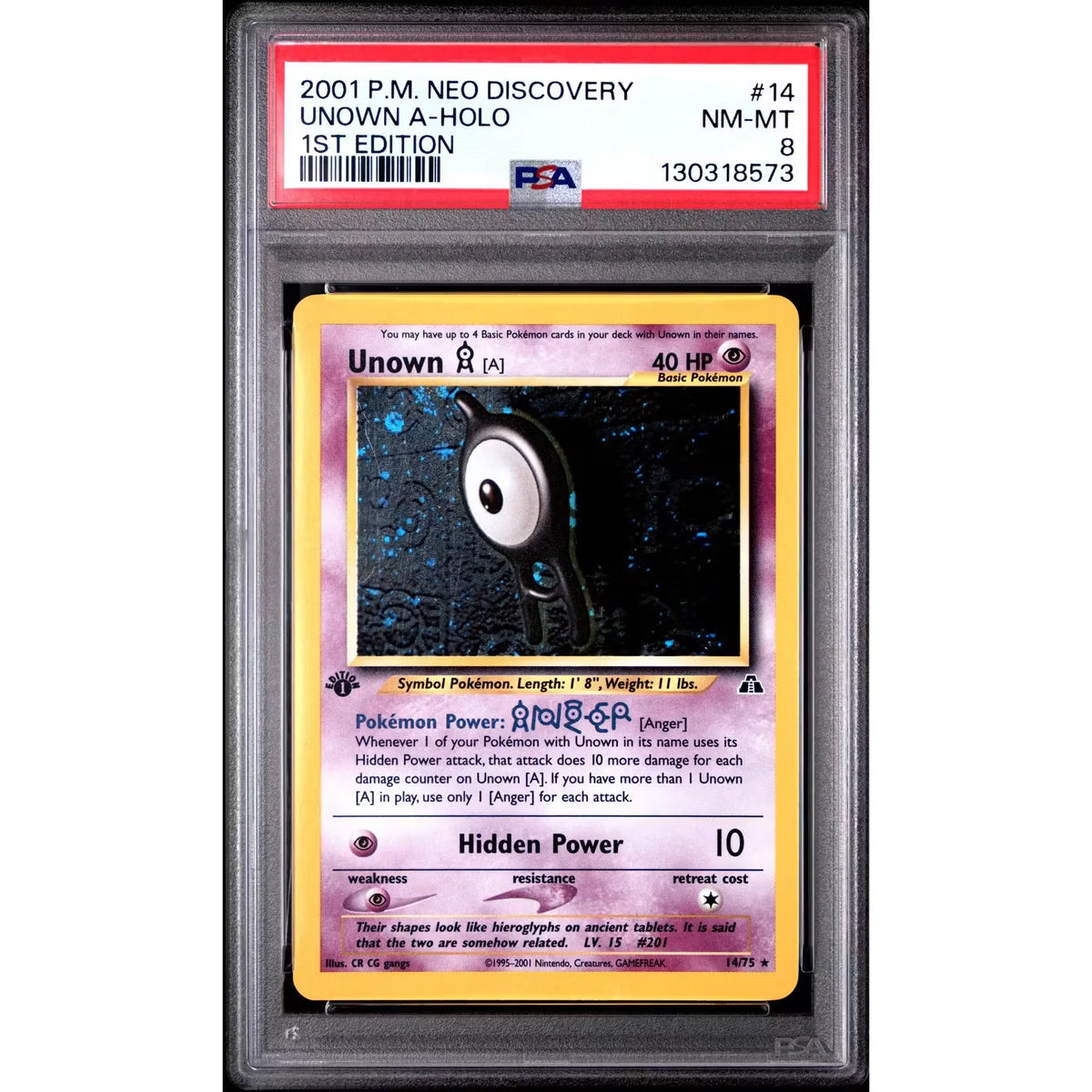 Pokemon Neo Discovery 1st Edition Unown A 14/75 | PSA 8 | P5180169