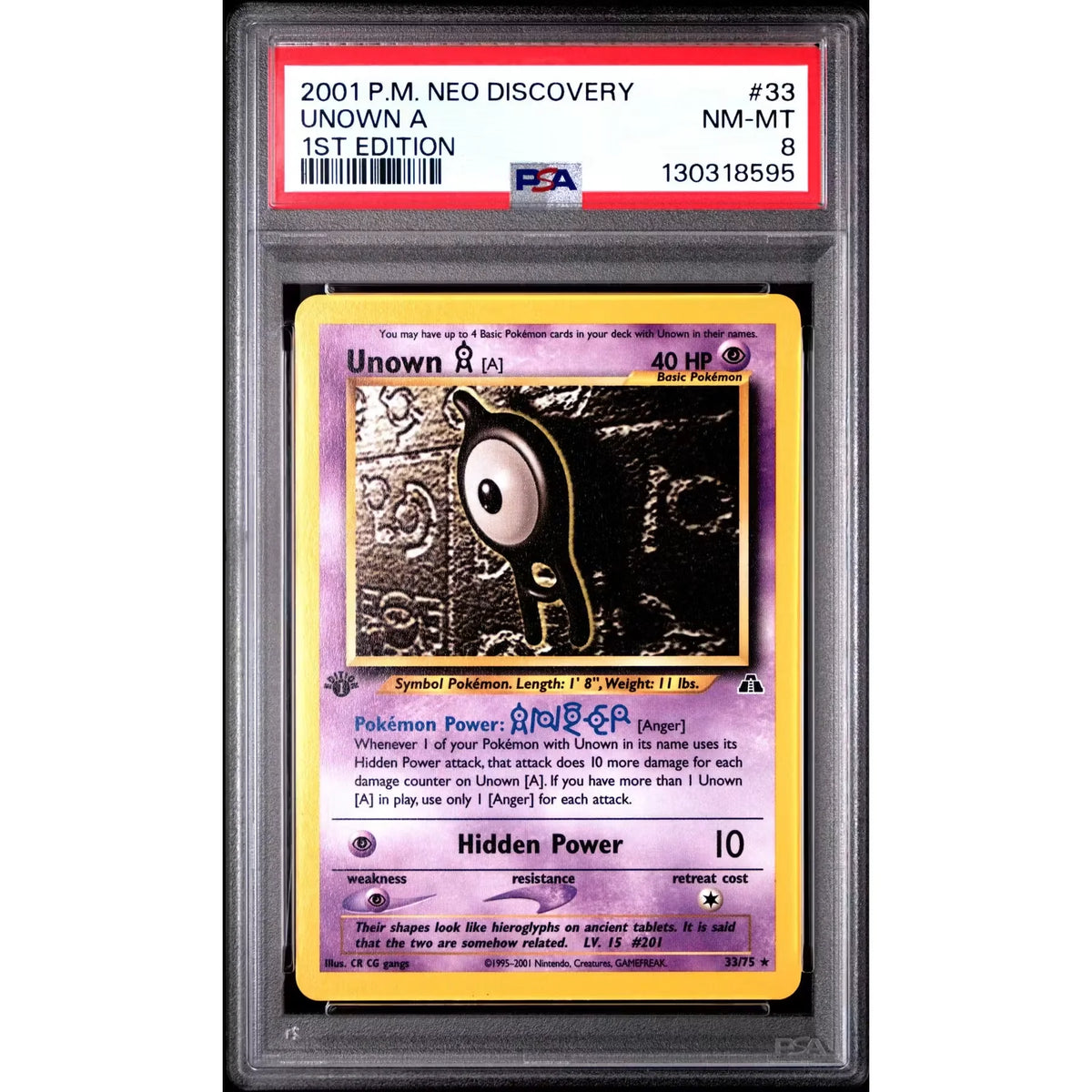 Pokemon Neo Discovery 1st Edition Unown A 33/75 | PSA 8 | P5180171
