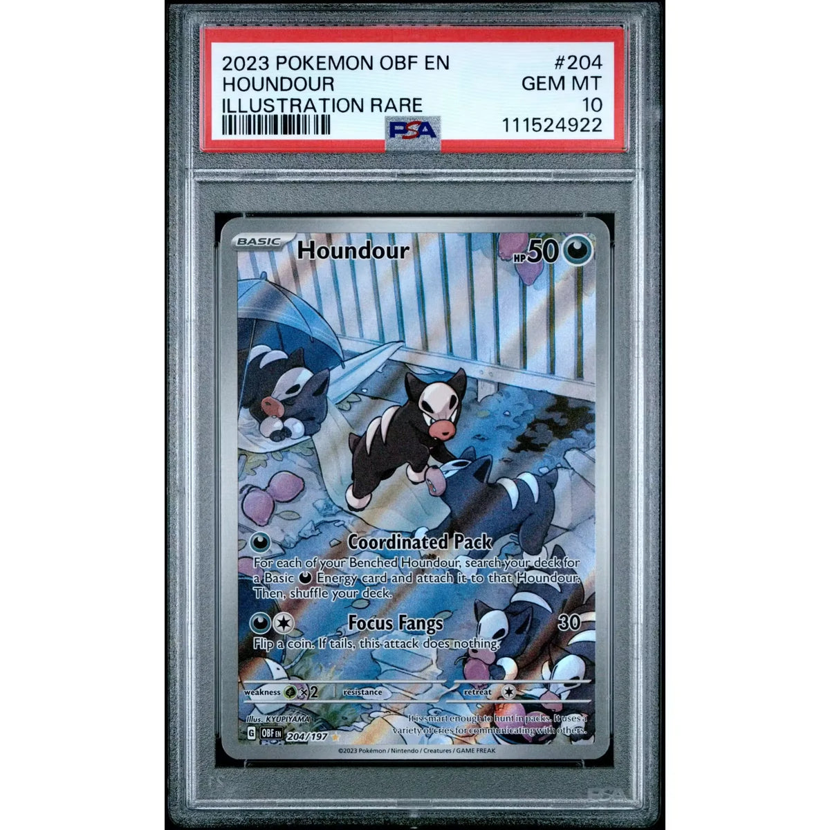 Pokemon Obsidian Flames Houndour 204/197 | PSA 10 Gem Mint | P5180233