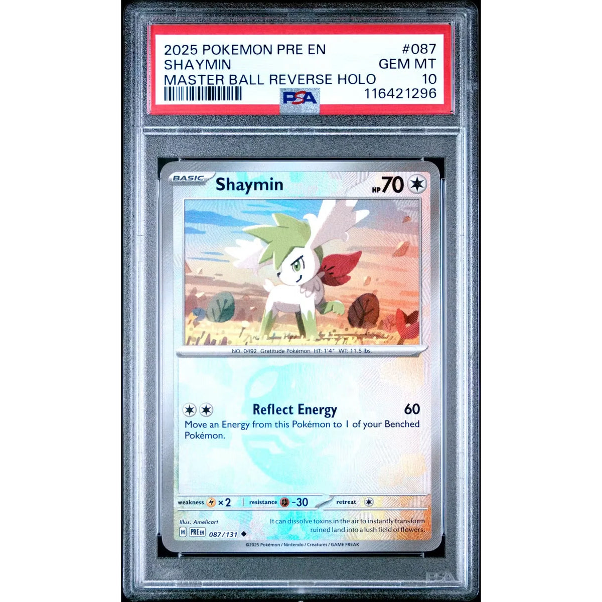 Pokemon Shaymin Prismatic Evolutions Master Ball Reverse Holo | PSA 10 | P5180260