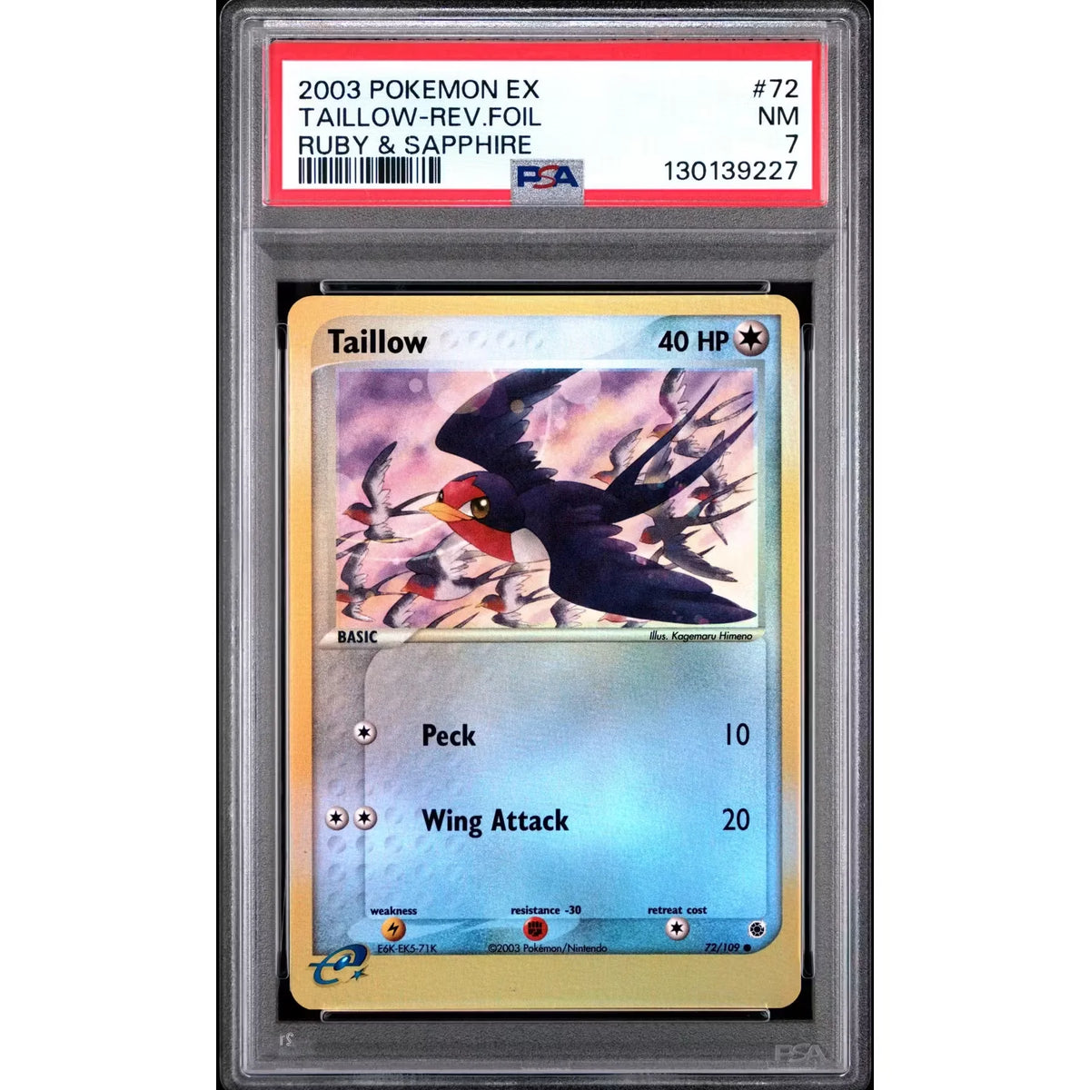 Taillow Reverse Holo Pokemon EX Ruby & Sapphire 72/109 | PSA 7 | P5180354