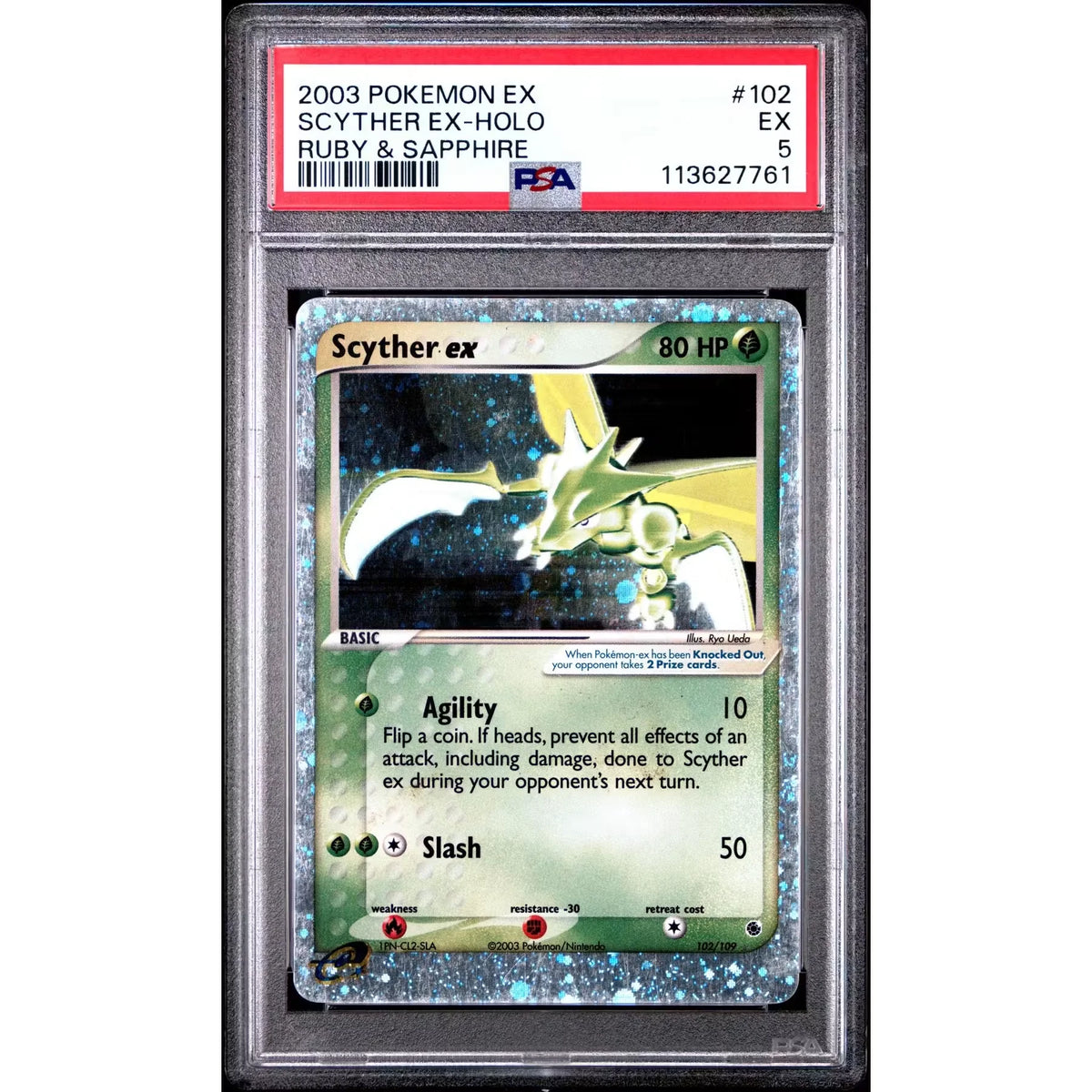 Scyther ex 102/109 PSA 5 | Pokemon EX Ruby & Sapphire | P5180355