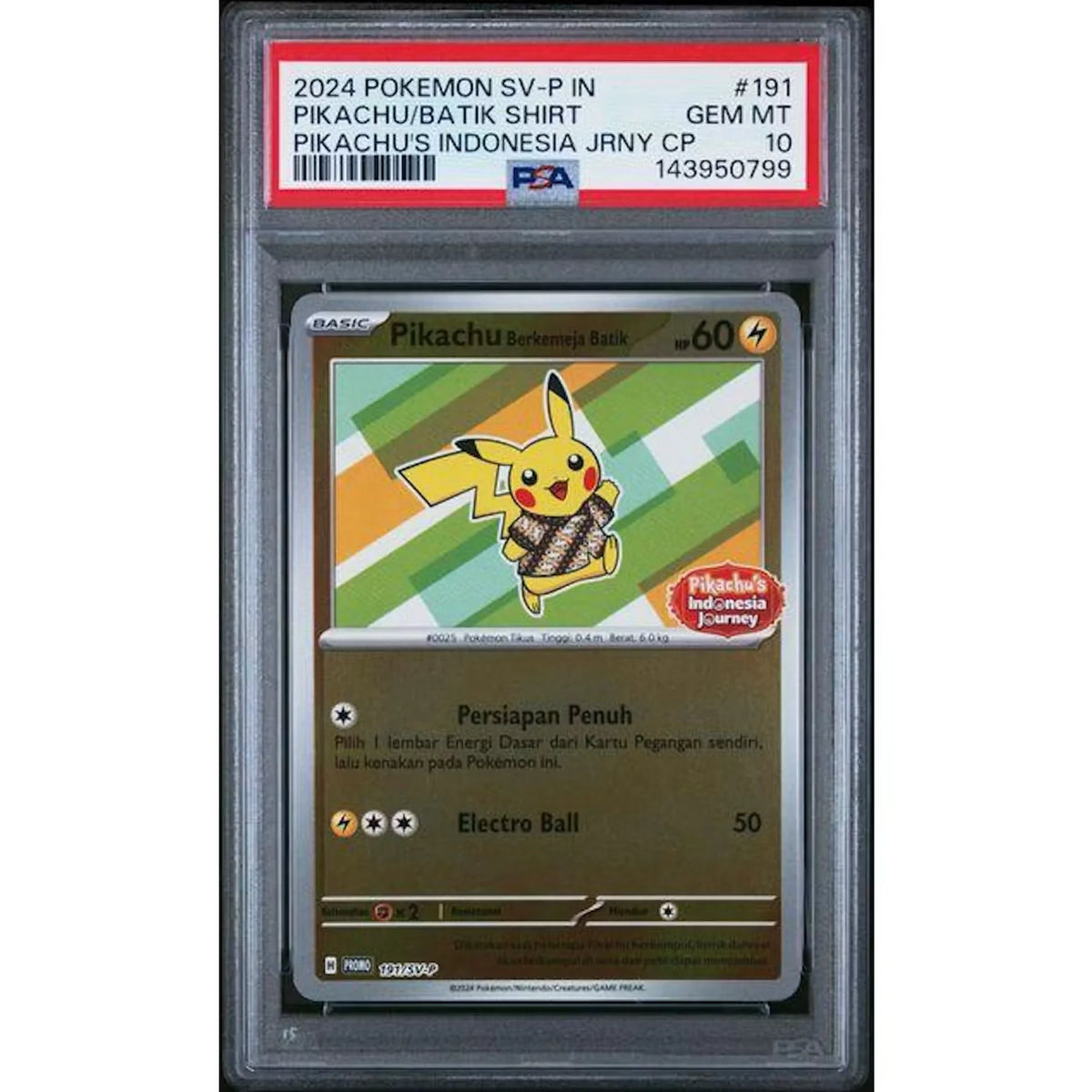 2024 Pokemon Indonesia Journey Pikachu Batik Shirt Promo #191 | PSA 10 | P5180373