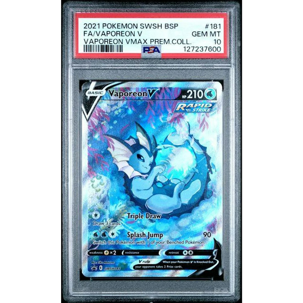 2021 Vaporeon VMAX Full Art Promo Card #SWSH181 | PSA 10 | P5180432