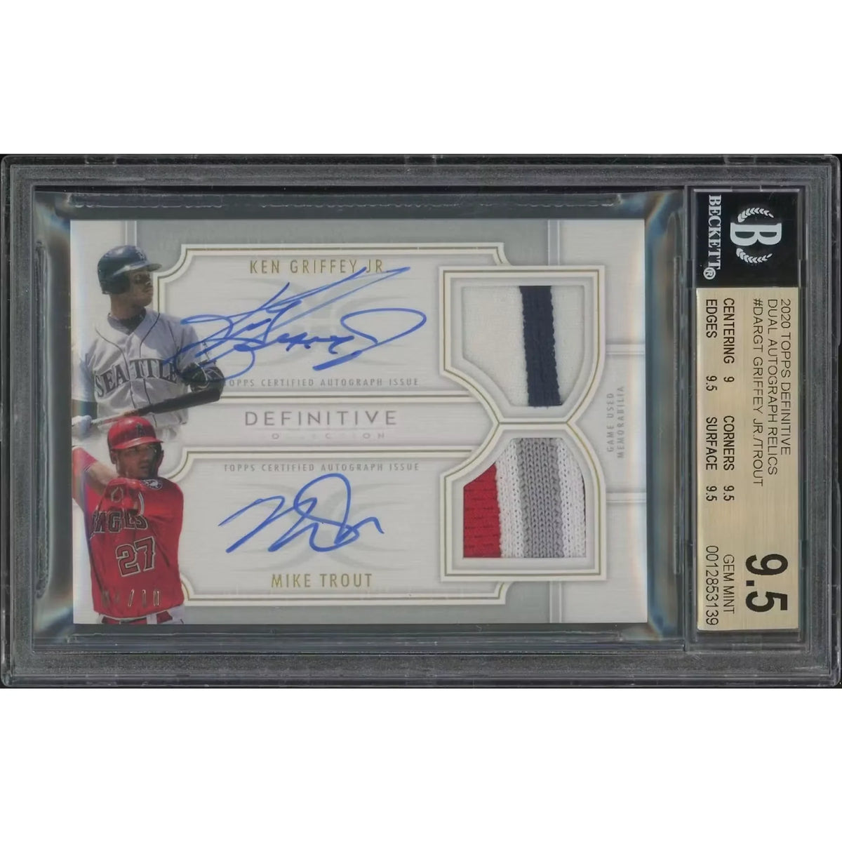 Ken Griffey Jr & Mike Trout Signed Patch Card | 2020 Topps Definitive #04/10 | P5182226
