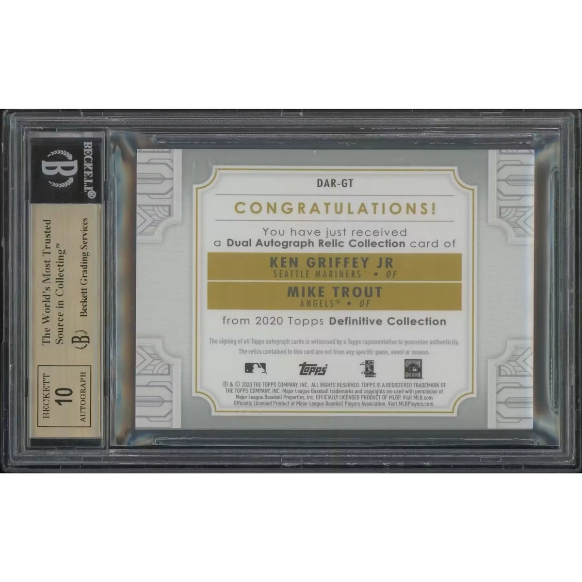 Ken Griffey Jr & Mike Trout Signed Patch Card | 2020 Topps Definitive #04/10 | P5182226