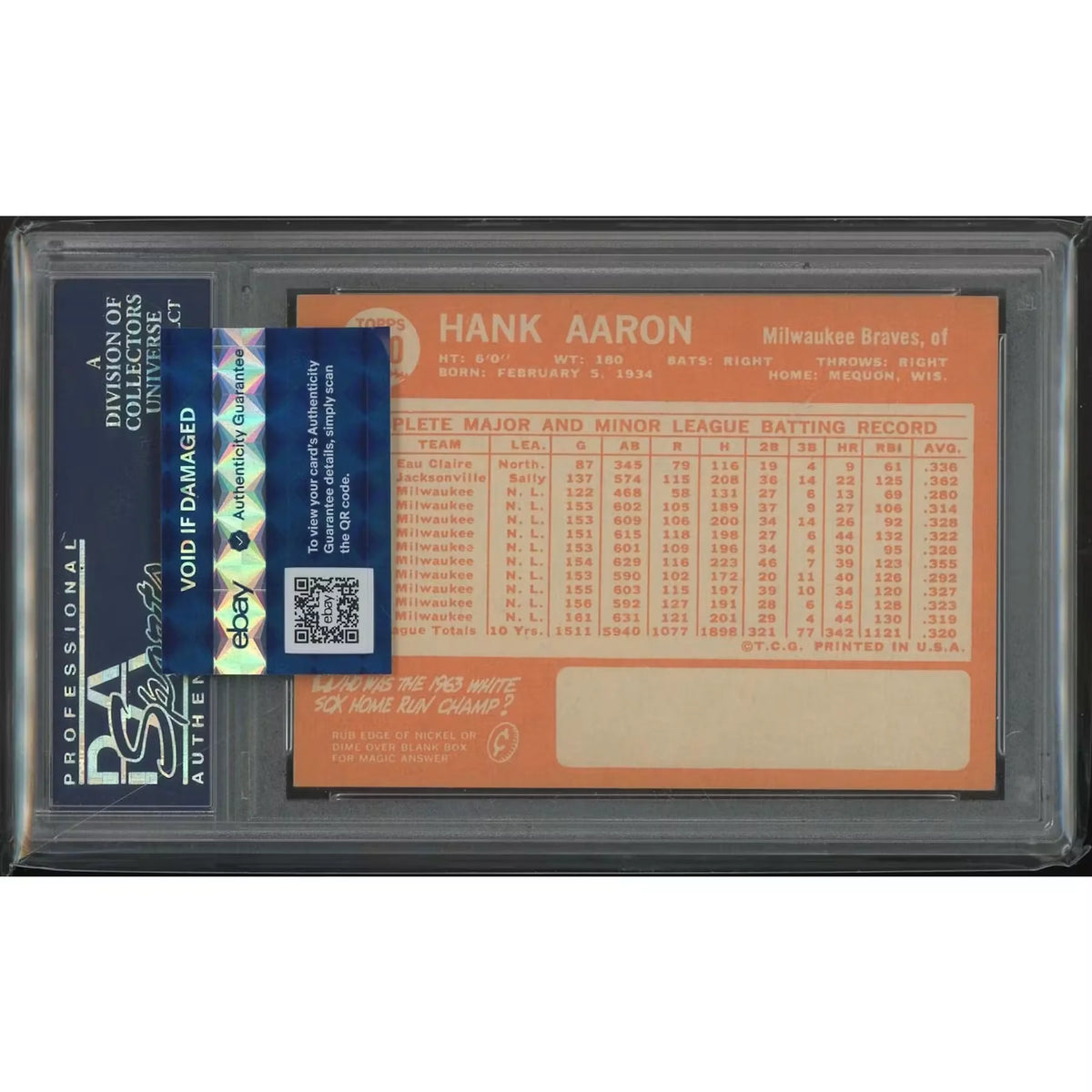 1964 Topps Baseball Hank Aaron #300 | PSA 8 NM-MT | P5182243