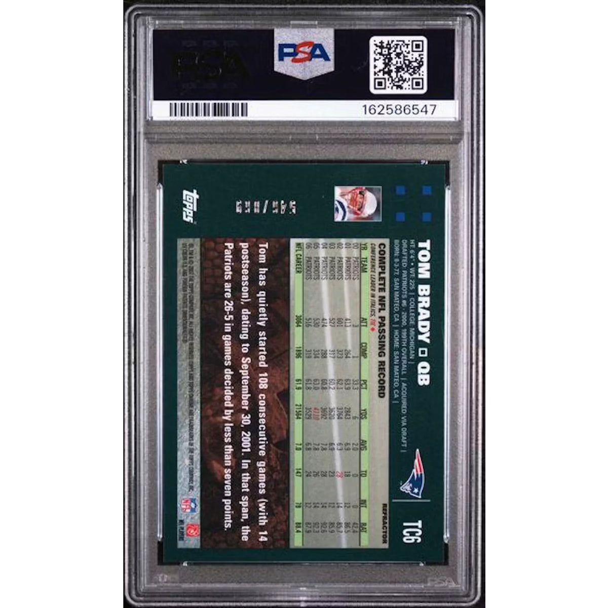 Tom Brady 2007 Topps Chrome White Refractor #TC6 | PSA 8 | P5182282