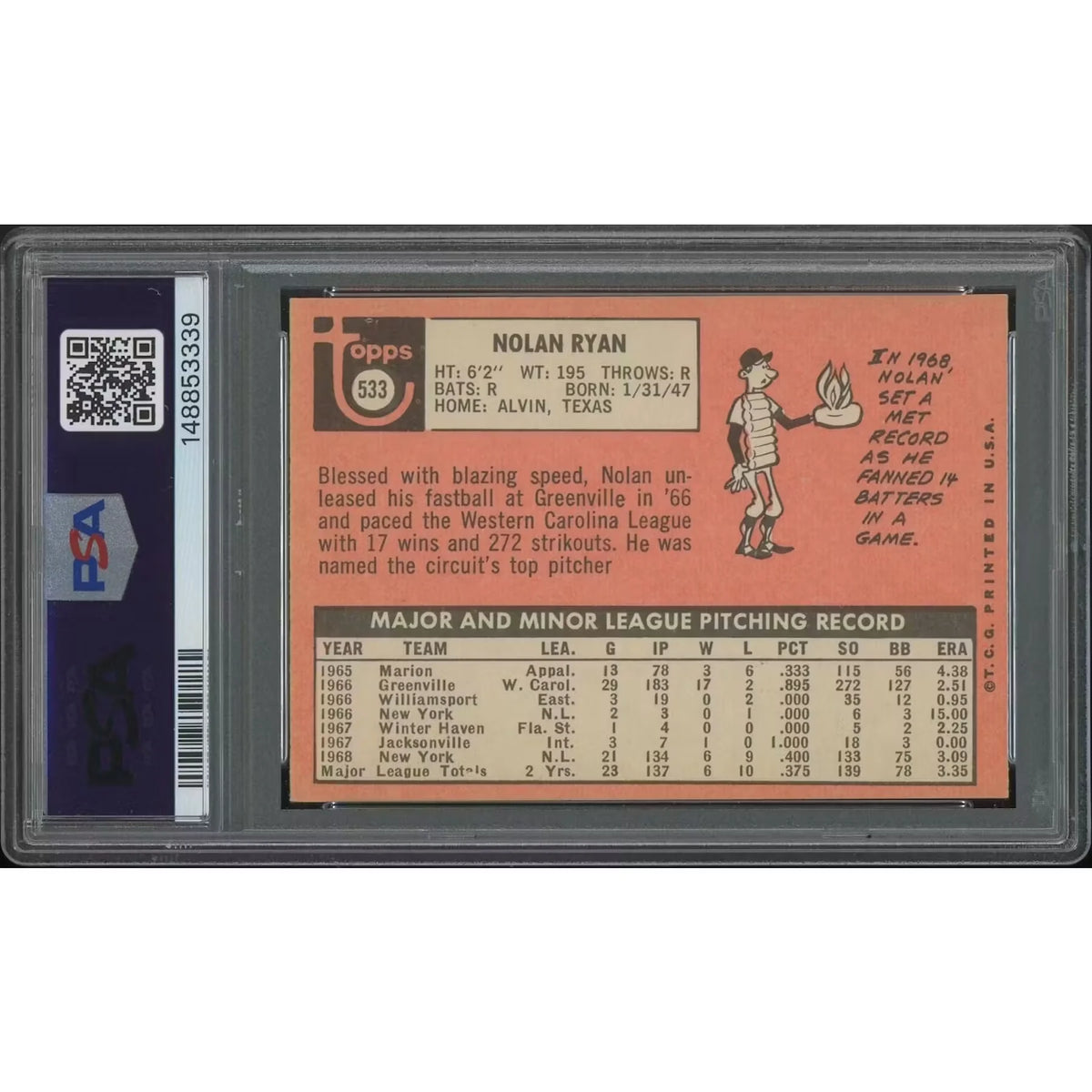 Nolan Ryan 1969 Topps Baseball Card #533 | PSA 6 EX-MT | P5182285
