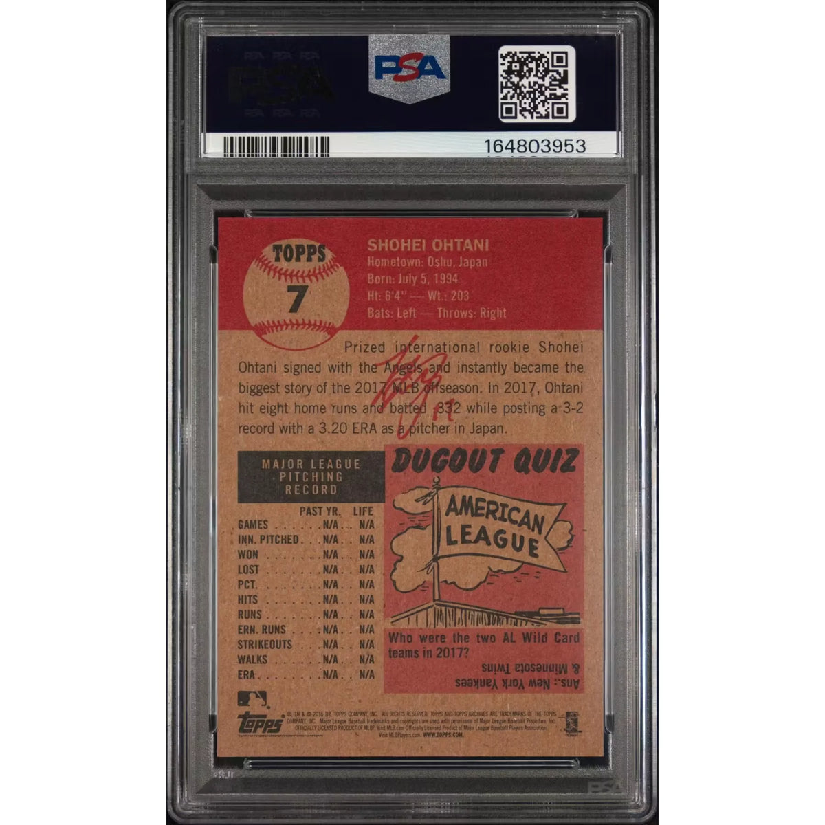 Shohei Ohtani 2018 Topps Living Rookie Card #7 | PSA 10 | P5182287