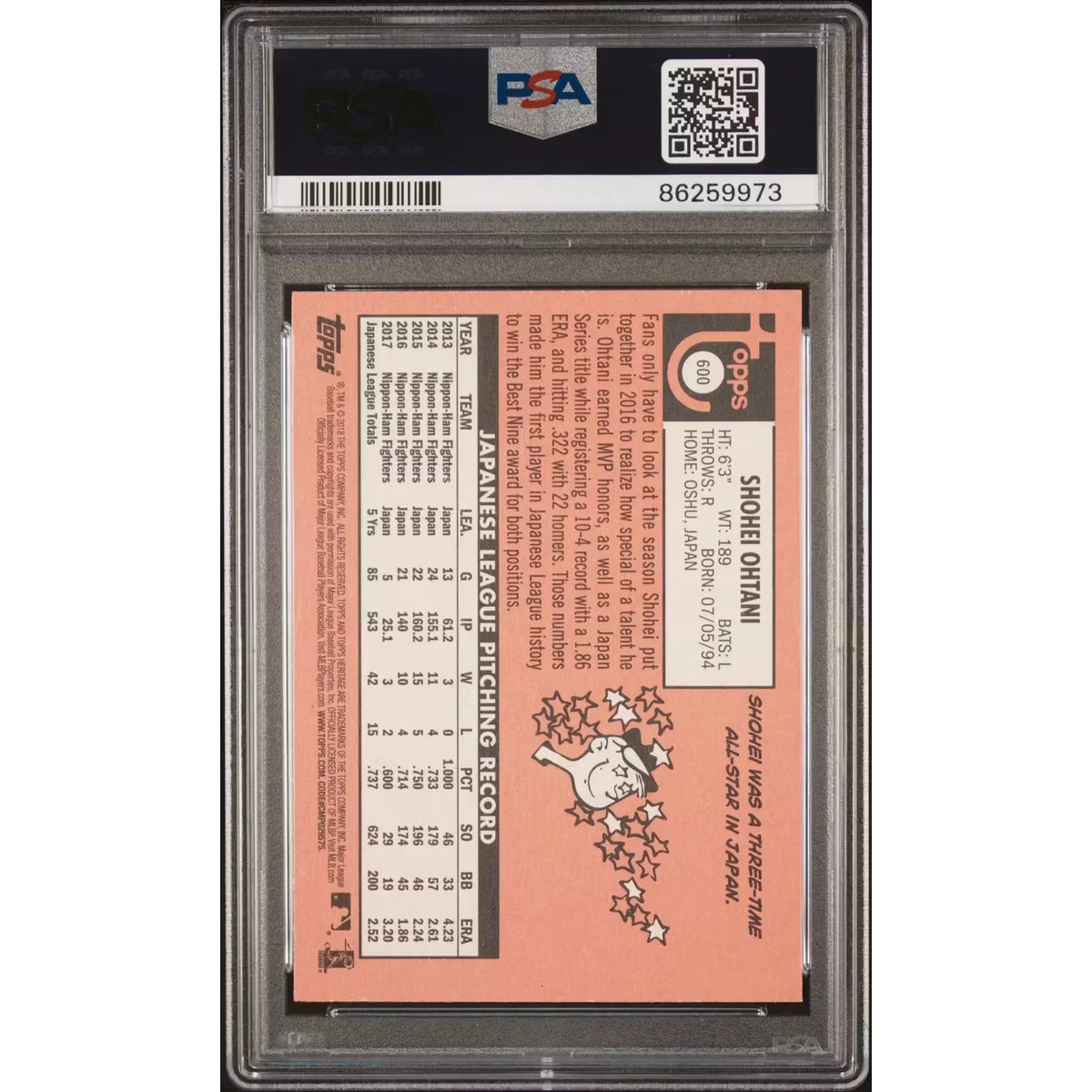 2018 Topps Heritage Shohei Ohtani Rookie #600 PSA 10 - D4 | P5182300