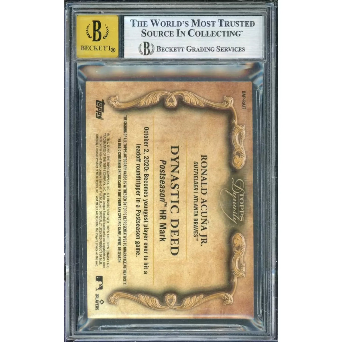 Ronald Acuna Jr Signed 2021 Topps Dynasty Auto Patch Card | BGS 8.5 #DAP-RAJ7 | P5182308