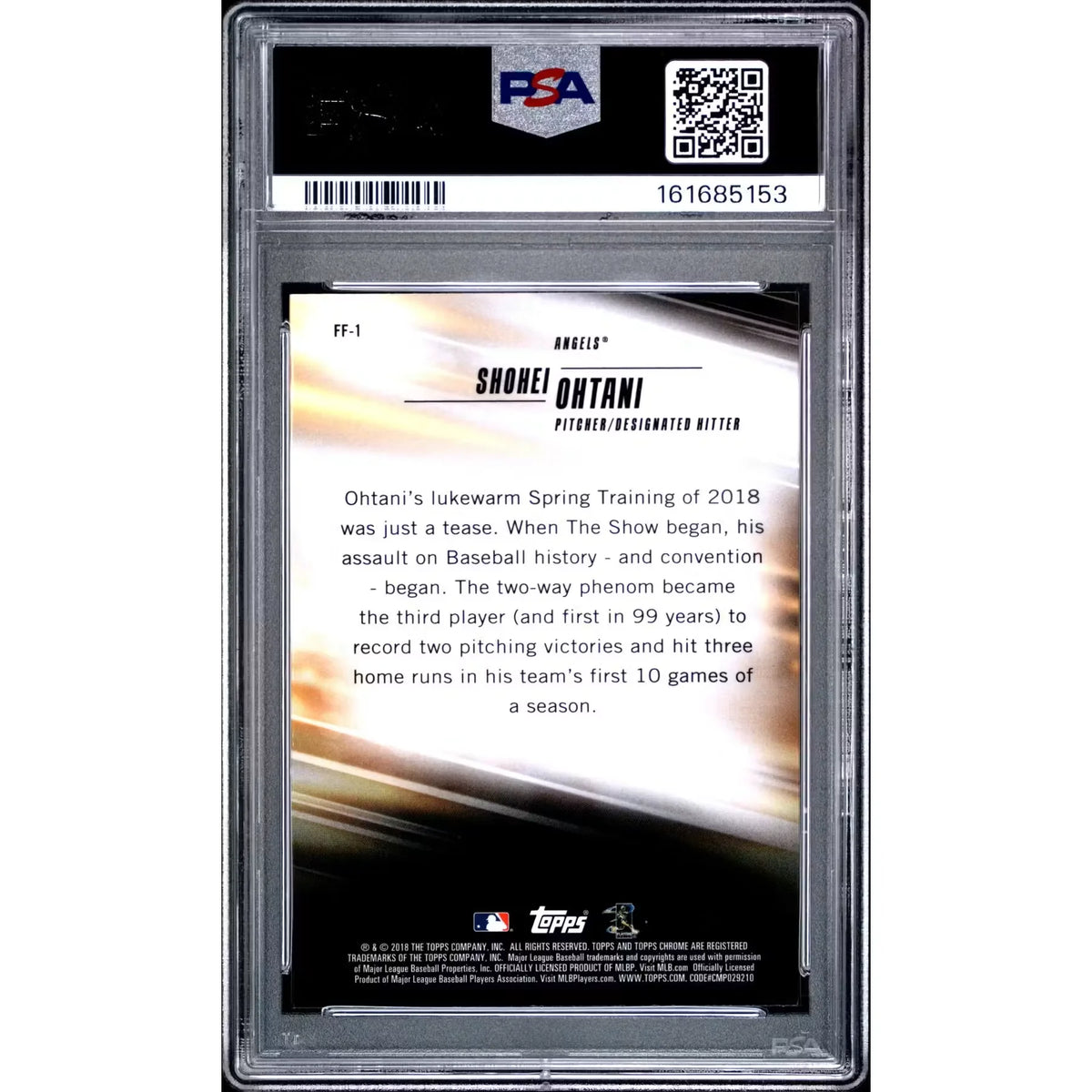 Shohei Ohtani 2018 Topps Chrome Freshman Flash #FF-1 | PSA 10 | P5182313
