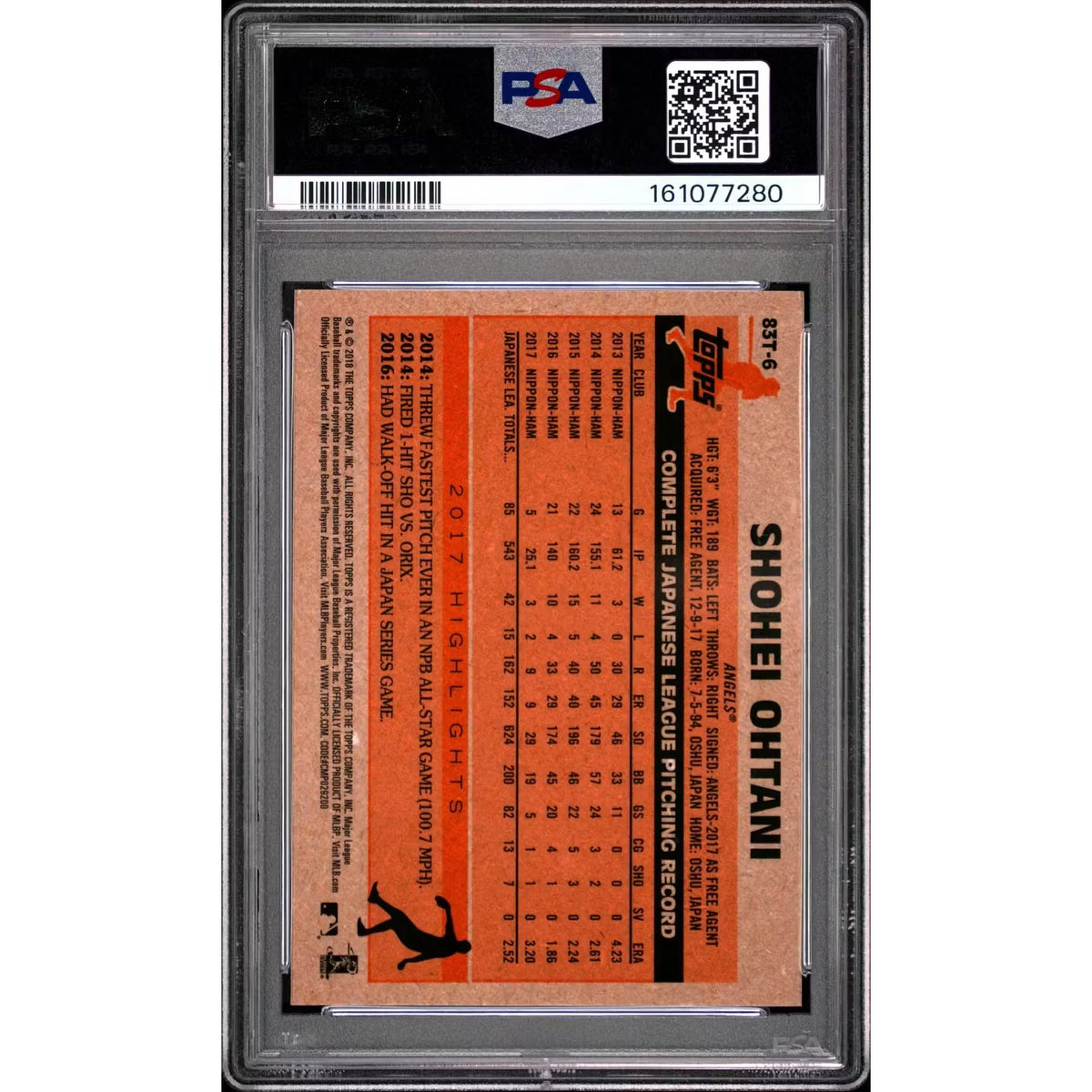 2018 Topps Chrome Shohei Ohtani 1983 Topps Rookie #83T-6 PSA 9 - D2 | P5182325