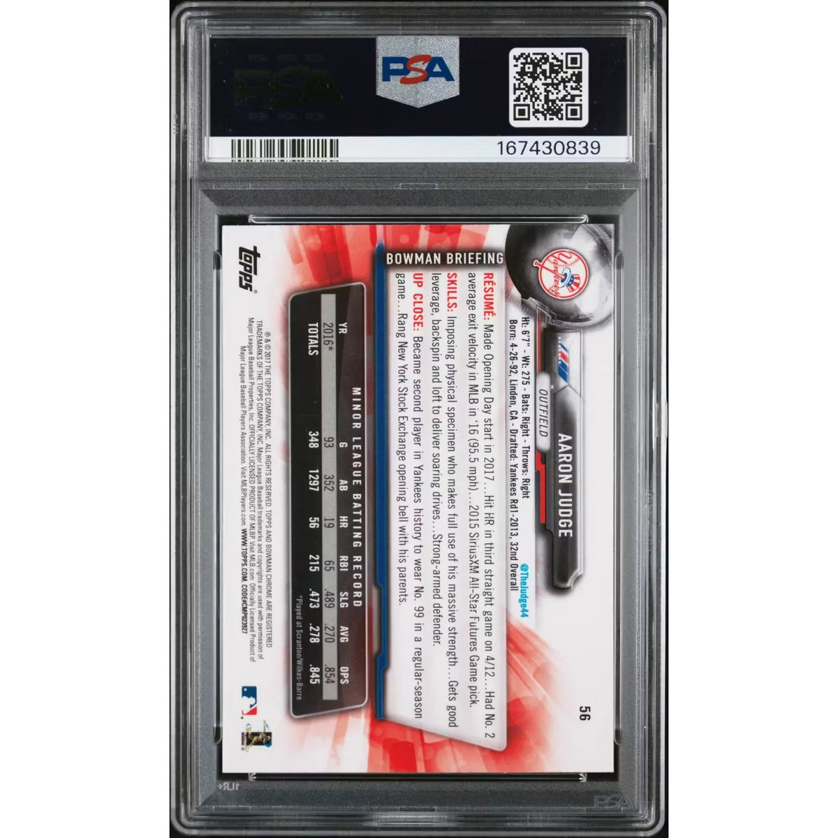 Aaron Judge 2017 Bowman Chrome Rookie #56 | PSA 10 | P5182327