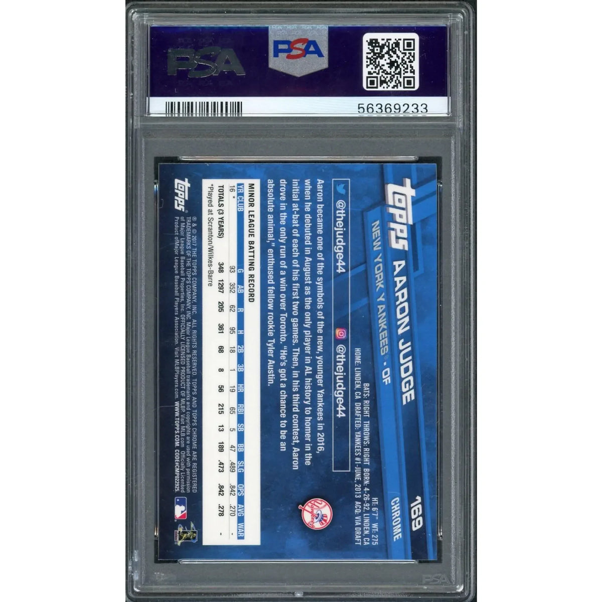 2017 Topps Chrome Aaron Judge Rookie Catching #169 PSA 10 - D2 | P5182337