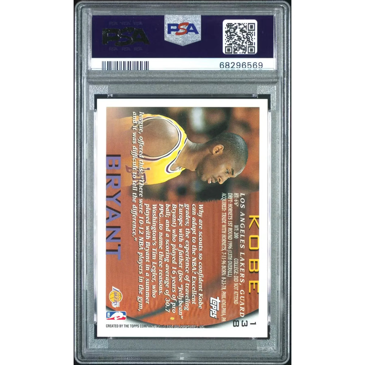 1996 Topps Kobe Bryant Rookie Card #138 | PSA 9 | P5182338
