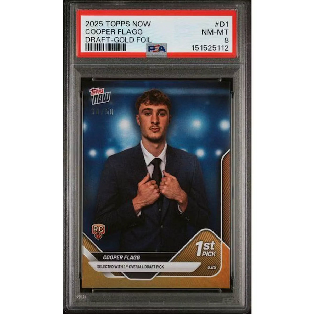 Cooper Flagg 2025 Topps Now Draft Gold Foil #D1 Card | PSA 8 | P5182339