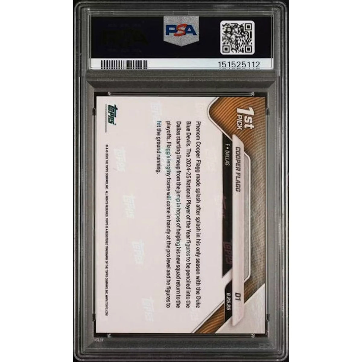 Cooper Flagg 2025 Topps Now Draft Gold Foil #D1 Card | PSA 8 | P5182339