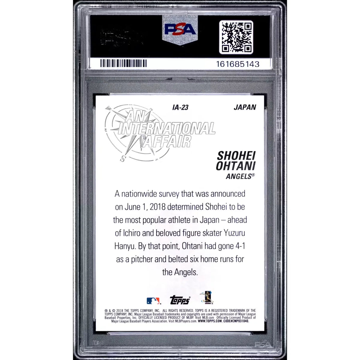 Shohei Ohtani 2018 Topps Update Rookie Card | An International Affair #IA-23 | P5182349