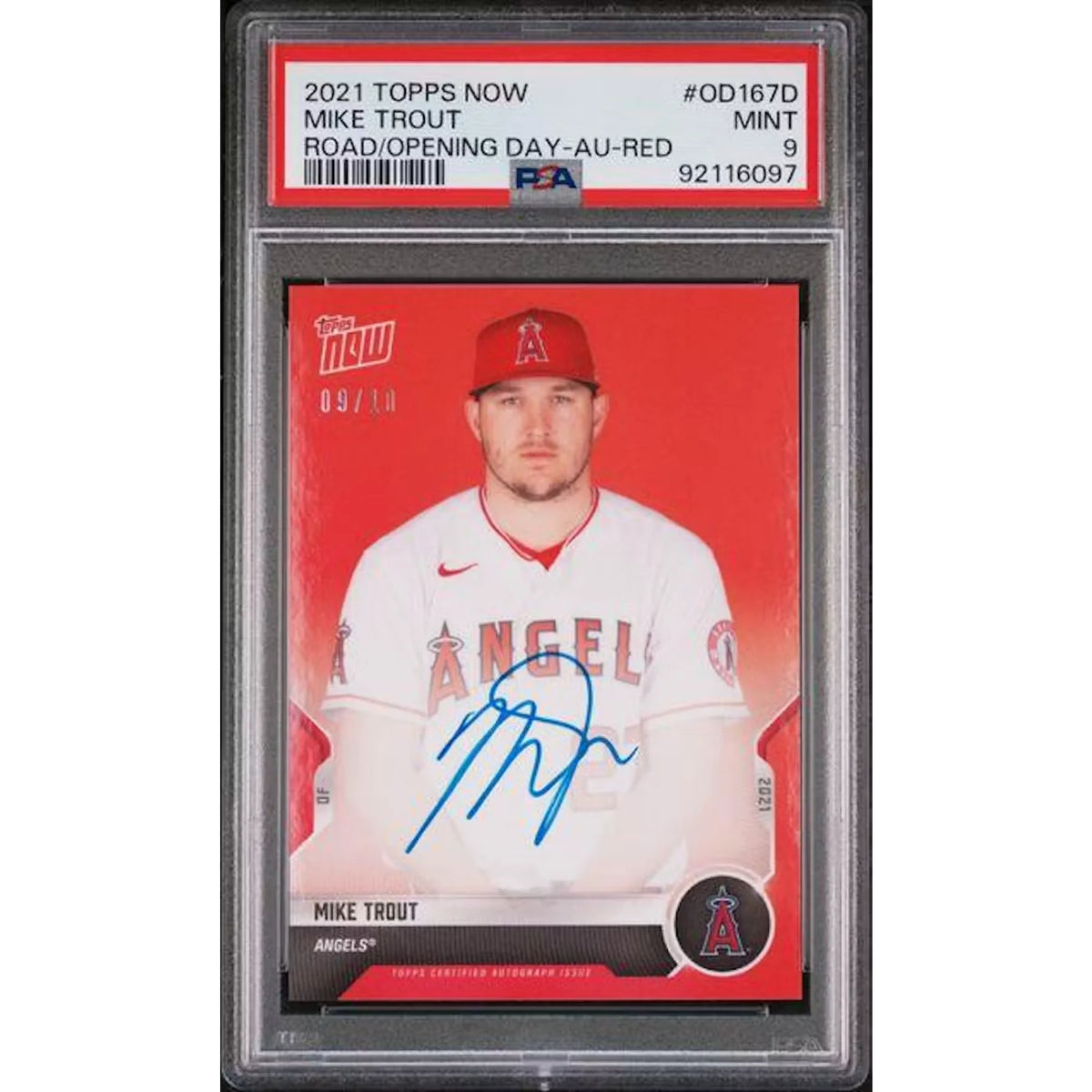 Mike Trout 2021 Topps Now Road to Opening Day Red Auto | PSA 9 | P5182364