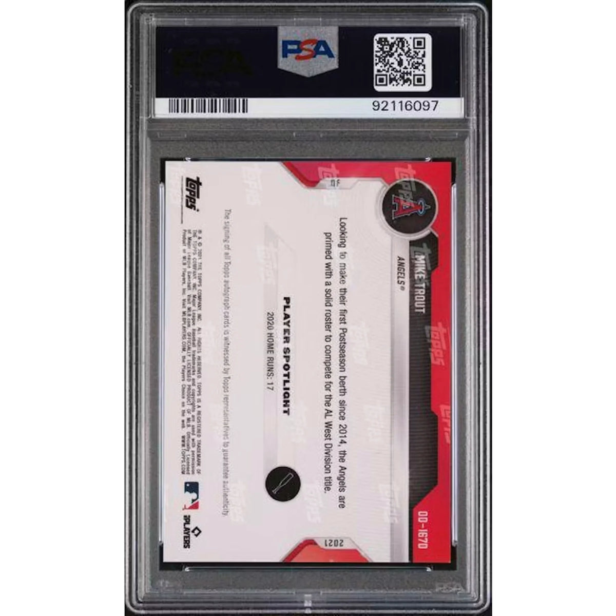 Mike Trout 2021 Topps Now Road to Opening Day Red Auto | PSA 9 | P5182364