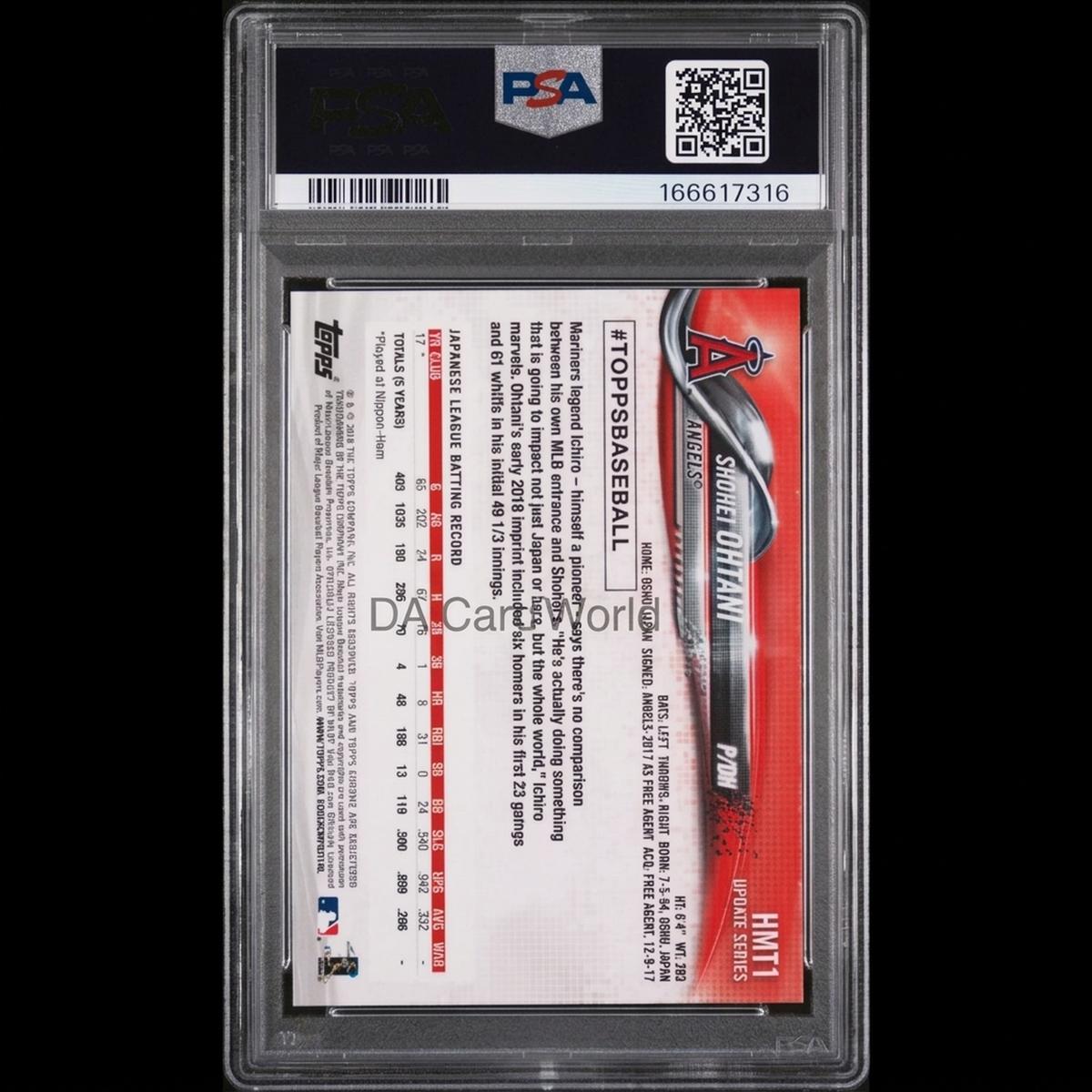Shohei Ohtani 2018 Topps Chrome Update Rookie #HMT1 | PSA 9 | P5182374