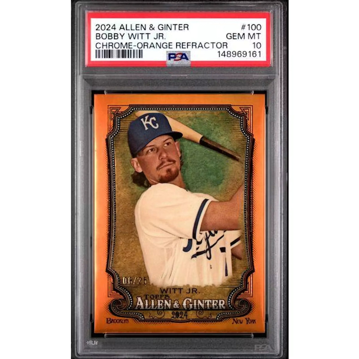 Bobby Witt Jr 2024 Topps Allen & Ginter Chrome Orange Refractor #100 | PSA 10 | P5182383
