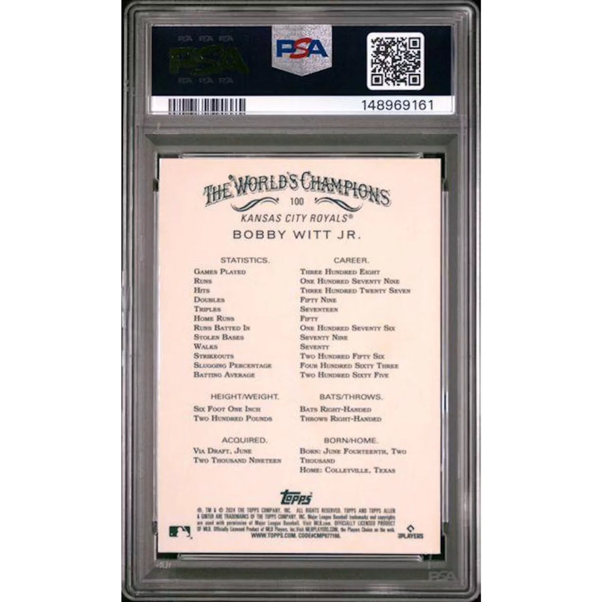 Bobby Witt Jr 2024 Topps Allen & Ginter Chrome Orange Refractor #100 | PSA 10 | P5182383