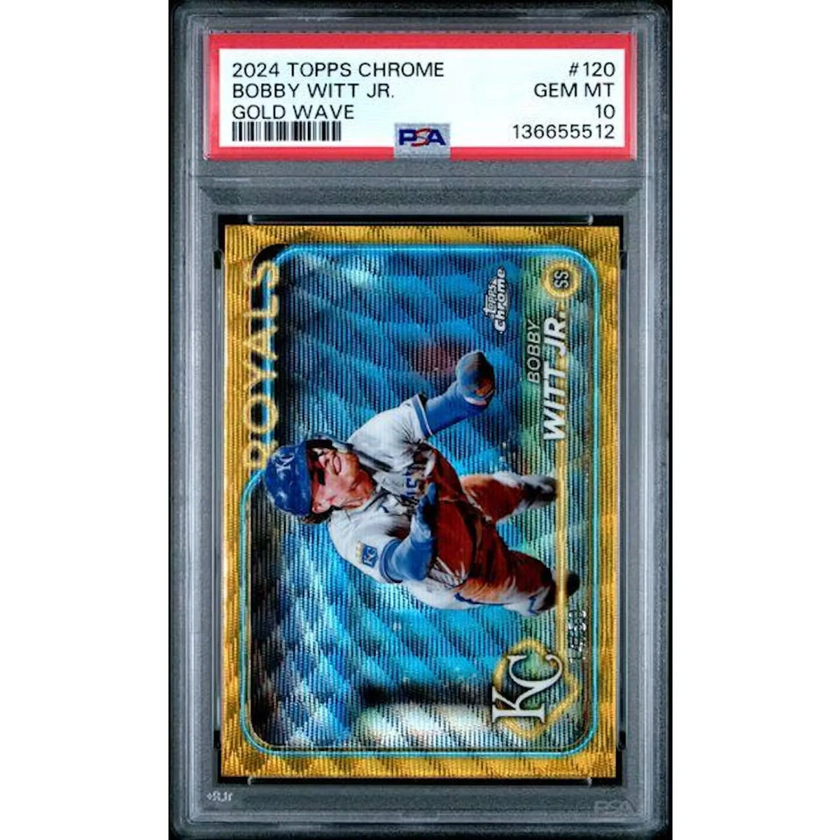 Bobby Witt Jr. Signed 2024 Topps Chrome Gold Wave Refractor | PSA 10 | P5182385