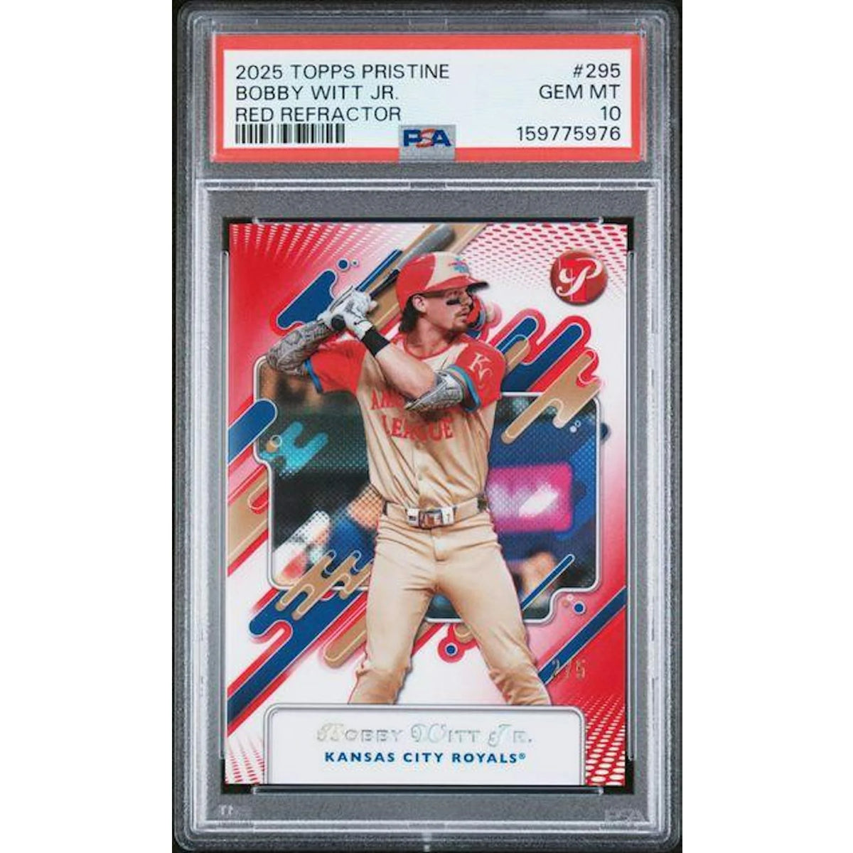 Bobby Witt Jr 2025 Topps Pristine Red Refractor Card #295 | PSA 10 | P5182400