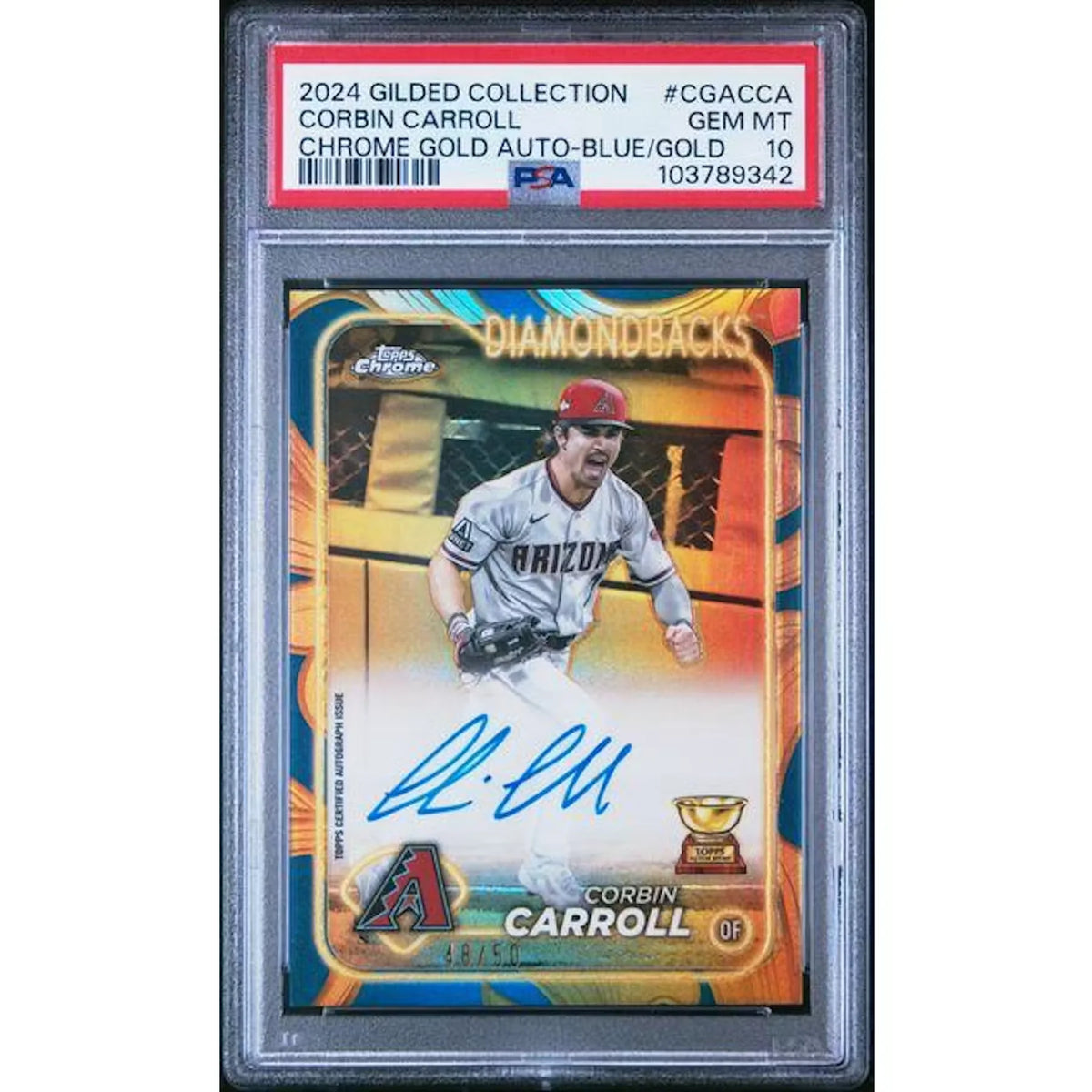 Corbin Carroll Signed 2024 Topps Chrome Gilded Rookie Card | PSA 10 | P5182409