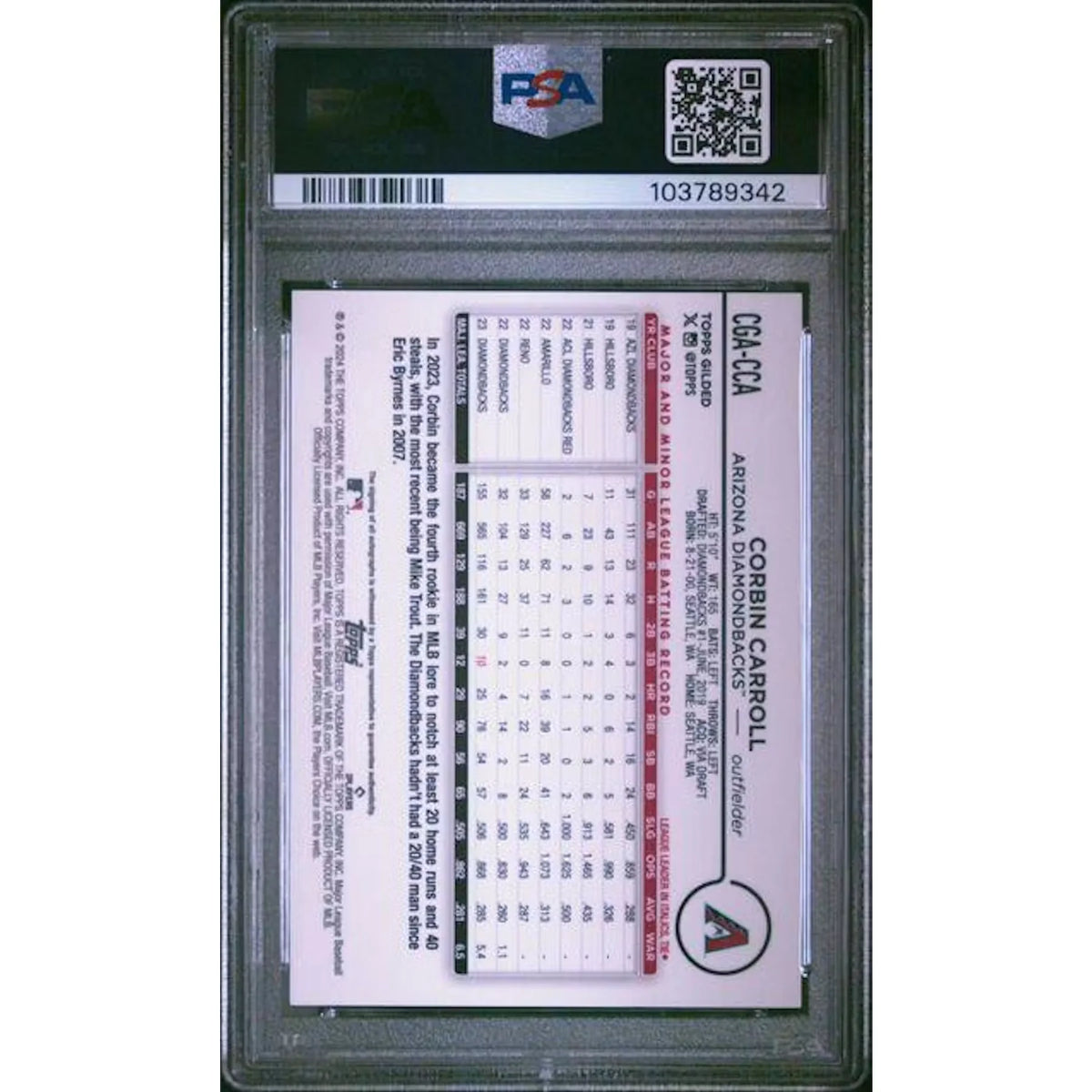 Corbin Carroll Signed 2024 Topps Chrome Gilded Rookie Card | PSA 10 | P5182409