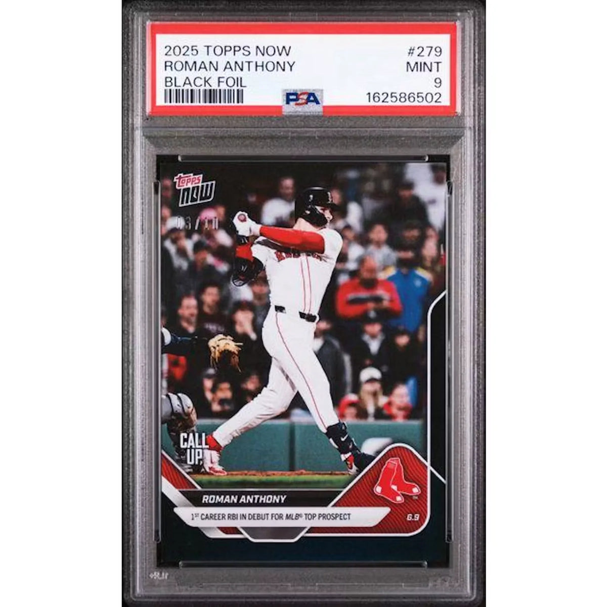 Roman Anthony 2025 Topps Now Call Up #279 Card | PSA 9 Black Foil | P5182449