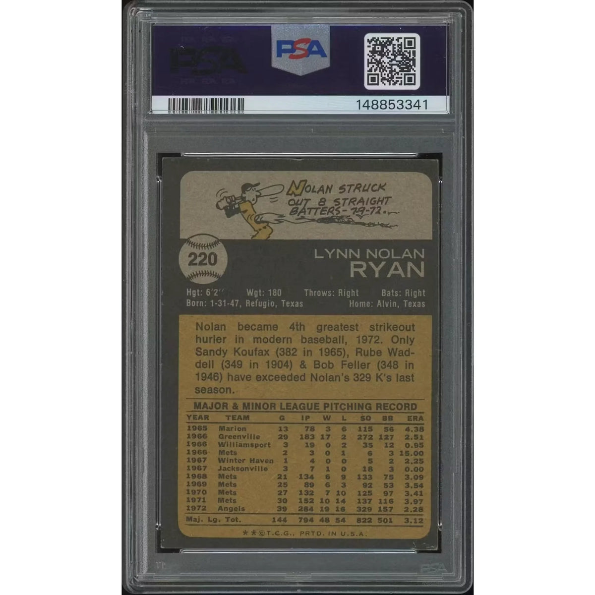 1973 Topps Baseball Nolan Ryan #220 | PSA 6 EX-MT | P5182450