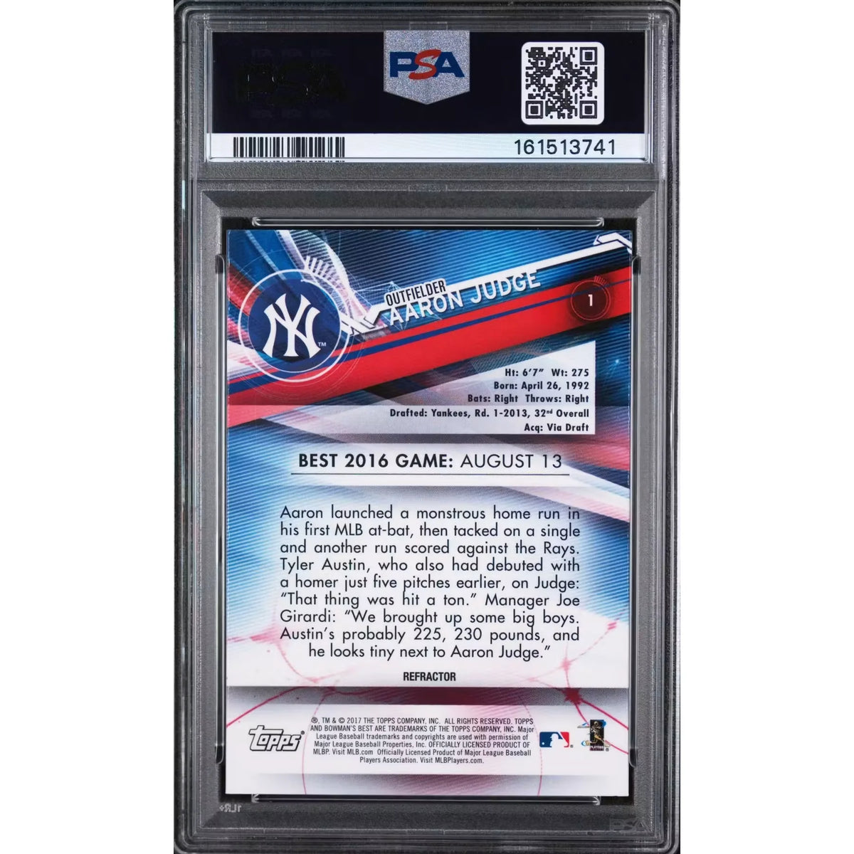 Aaron Judge 2017 Bowman's Best Rookie Refractor #1 | PSA 9 | P5182468