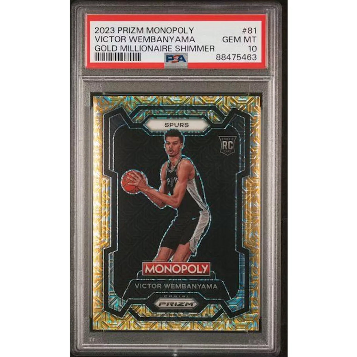 Victor Wembanyama 2023 Prizm Monopoly Gold Millionaire Shimmer #81 Card | PSA | P5182540