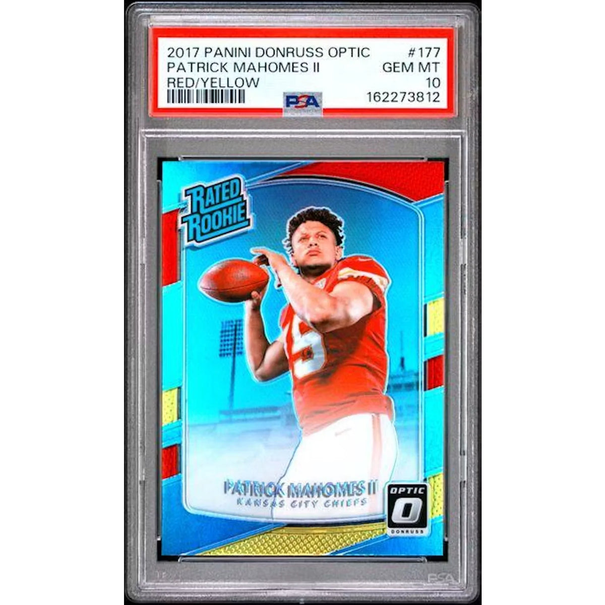 Patrick Mahomes 2017 Panini Donruss Optic Red Yellow Rated Rookie #177 | PSA 10 | P5182545