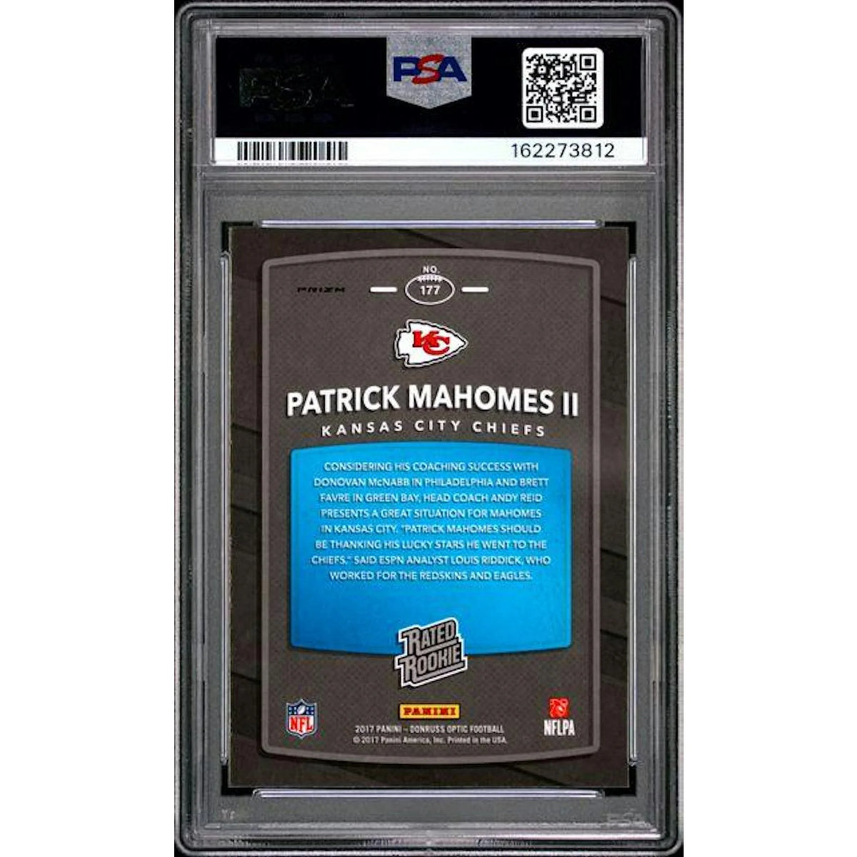 Patrick Mahomes 2017 Panini Donruss Optic Red Yellow Rated Rookie #177 | PSA 10 | P5182545