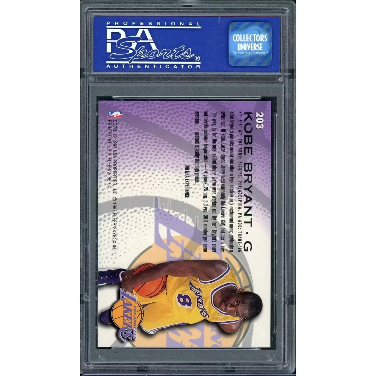 Kobe Bryant 1996 Fleer Rookie Card #203 | PSA 10 Gem Mint | P5182552