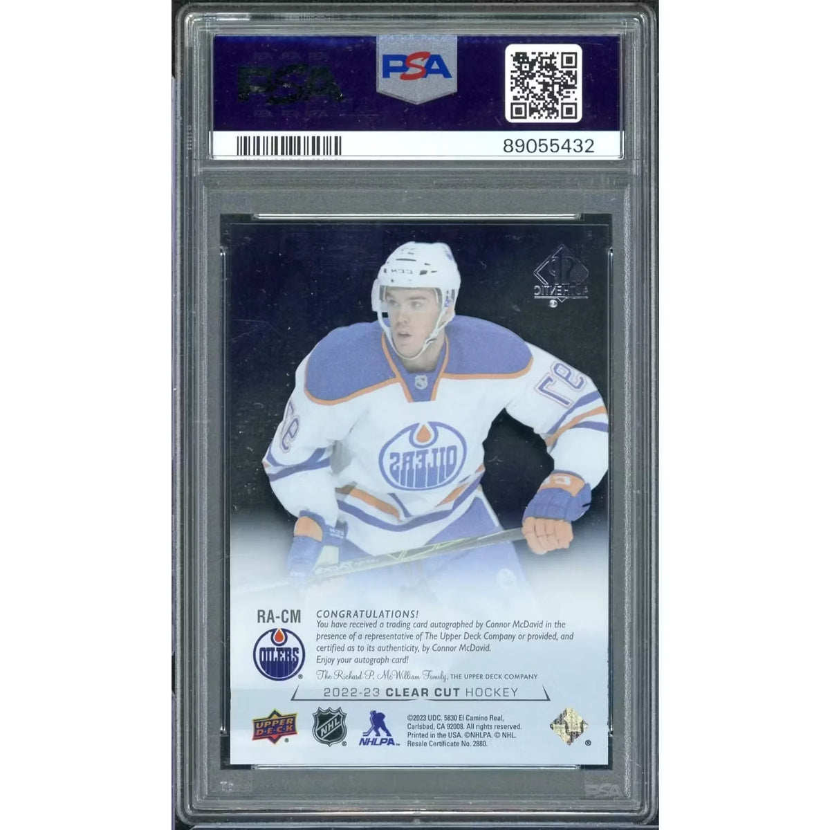 Connor McDavid Signed 2022 UD Clear Cut Rookie Tribute Card | PSA 9 | P5182563