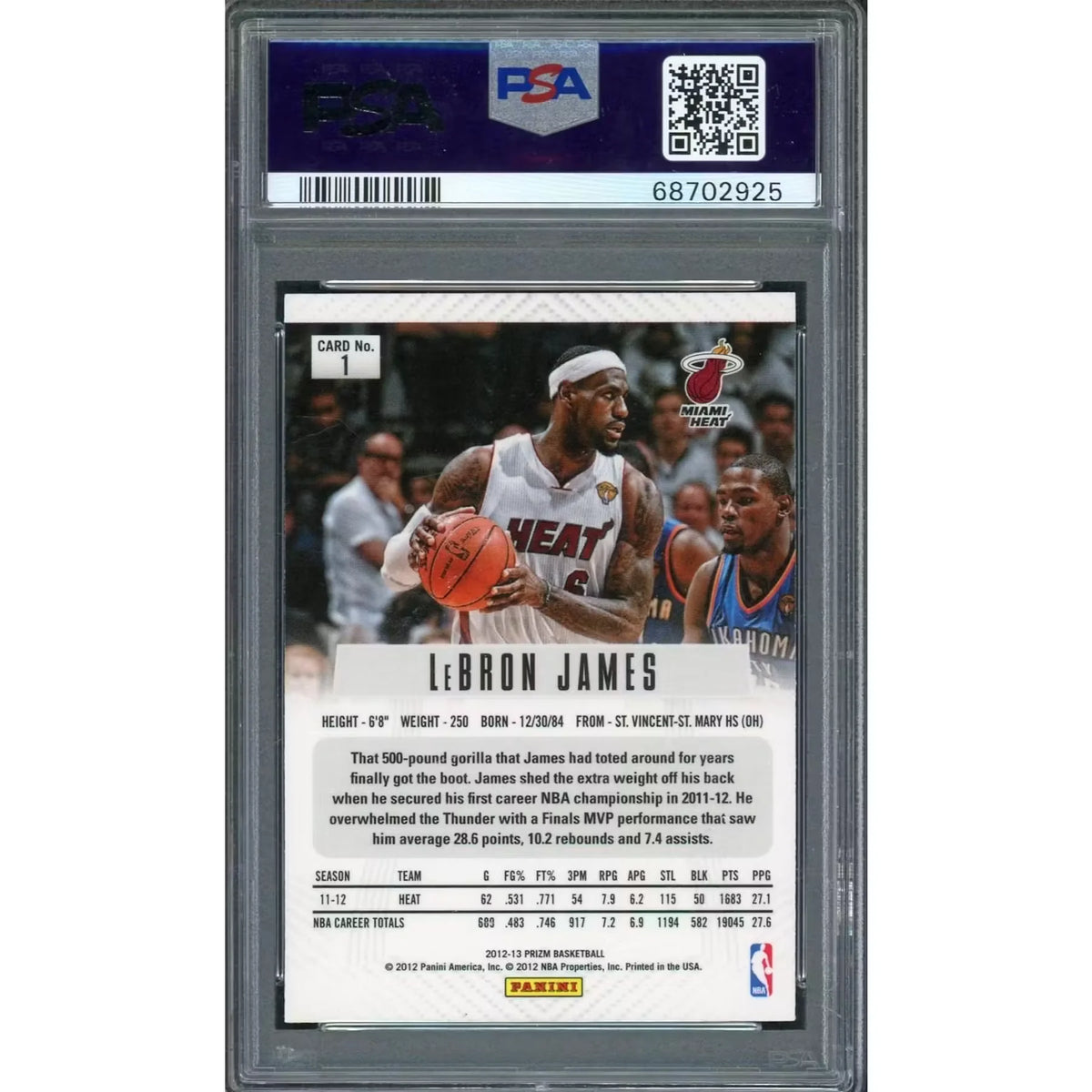 LeBron James 2012 Panini Prizm #1 Card | PSA 10 | P5182571