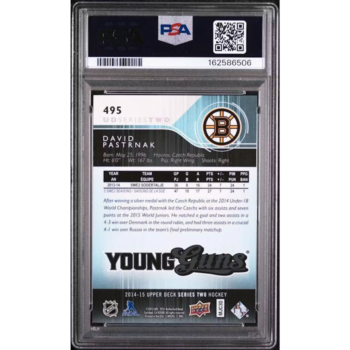 David Pastrnak 2014 Upper Deck Young Guns #495 | PSA 10 | P5182580