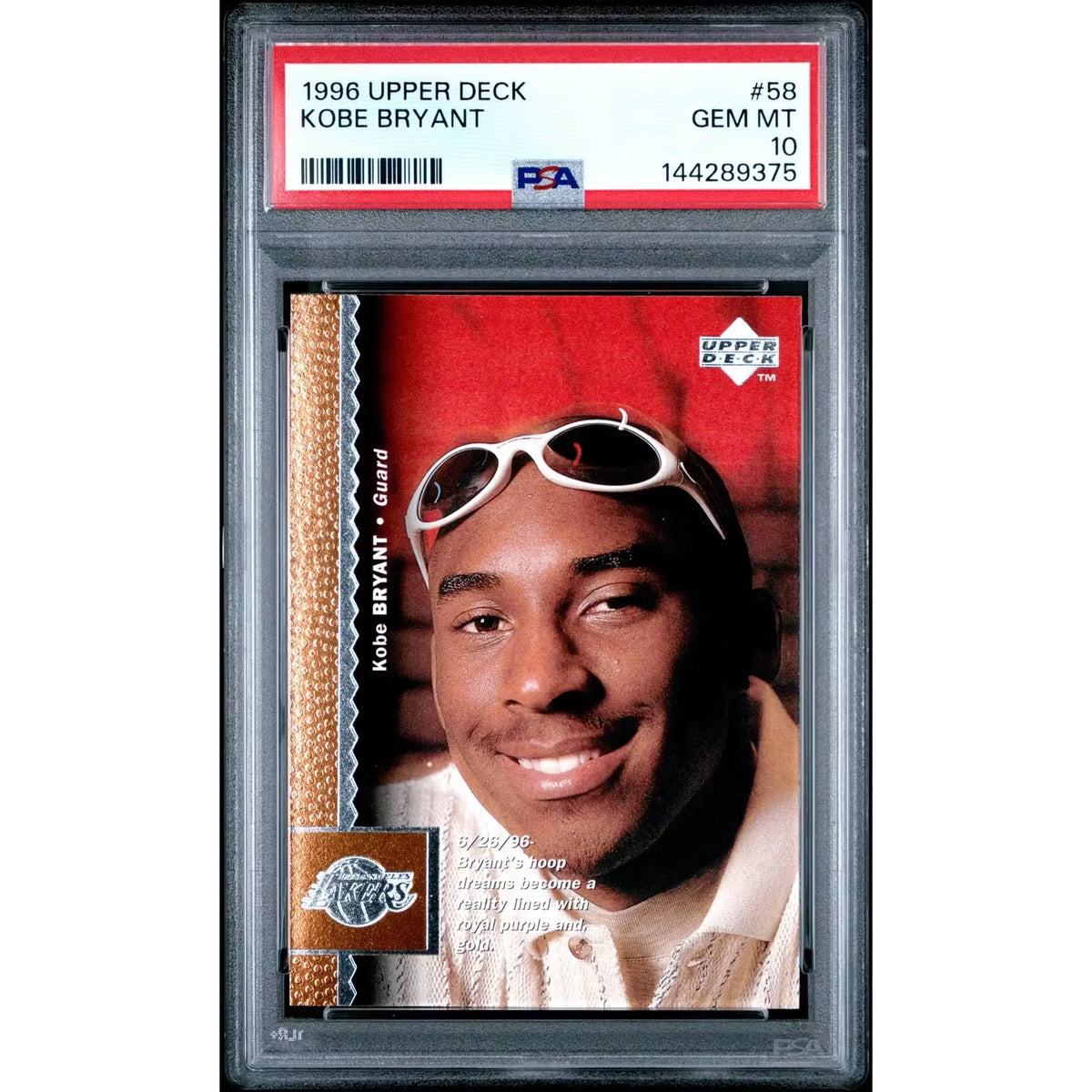Kobe Bryant 1996 Upper Deck Rookie #58 | PSA 10 Gem Mint | P5182585