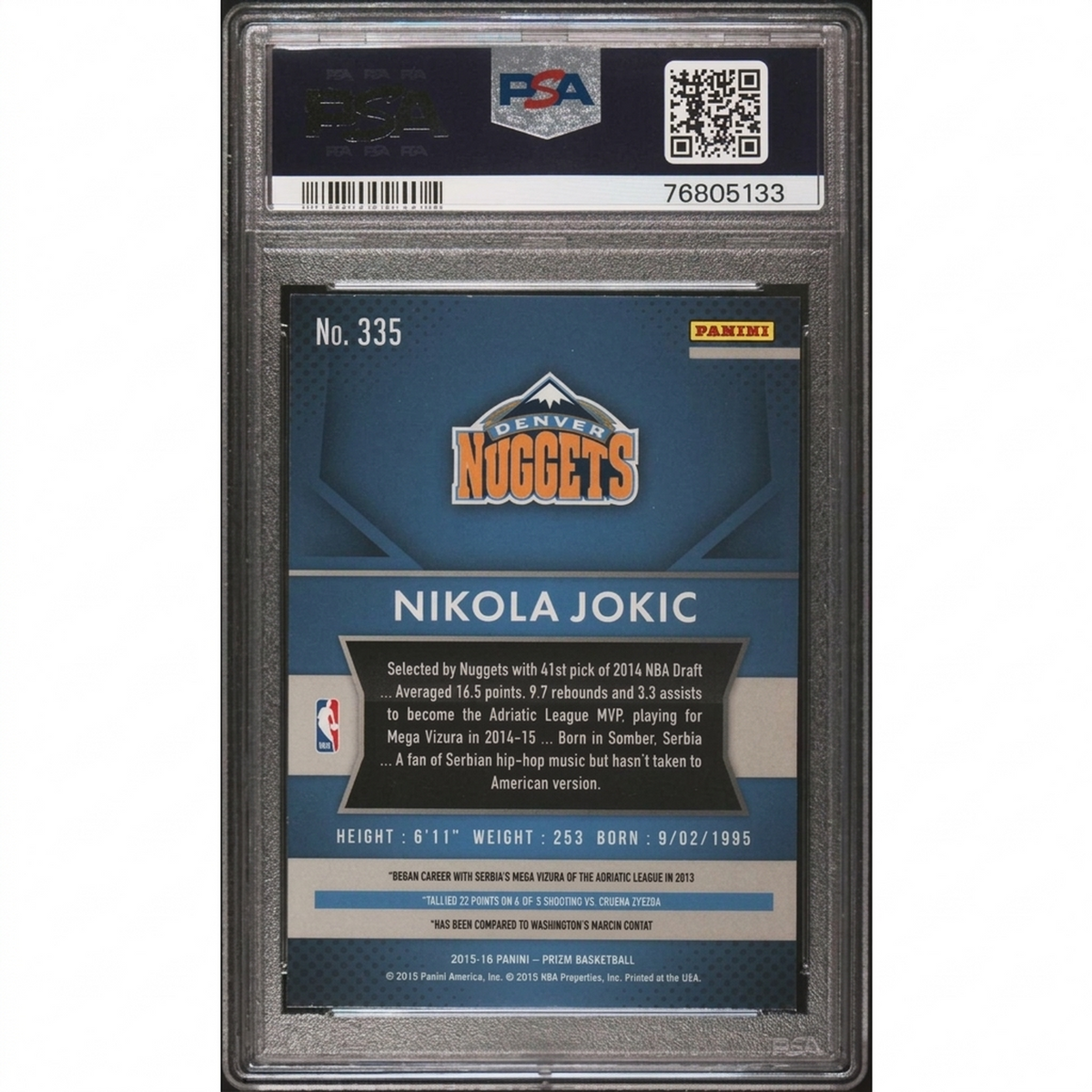 Nikola Jokic 2015 Panini Prizm Rookie Card #335 | PSA 10 | P5182598