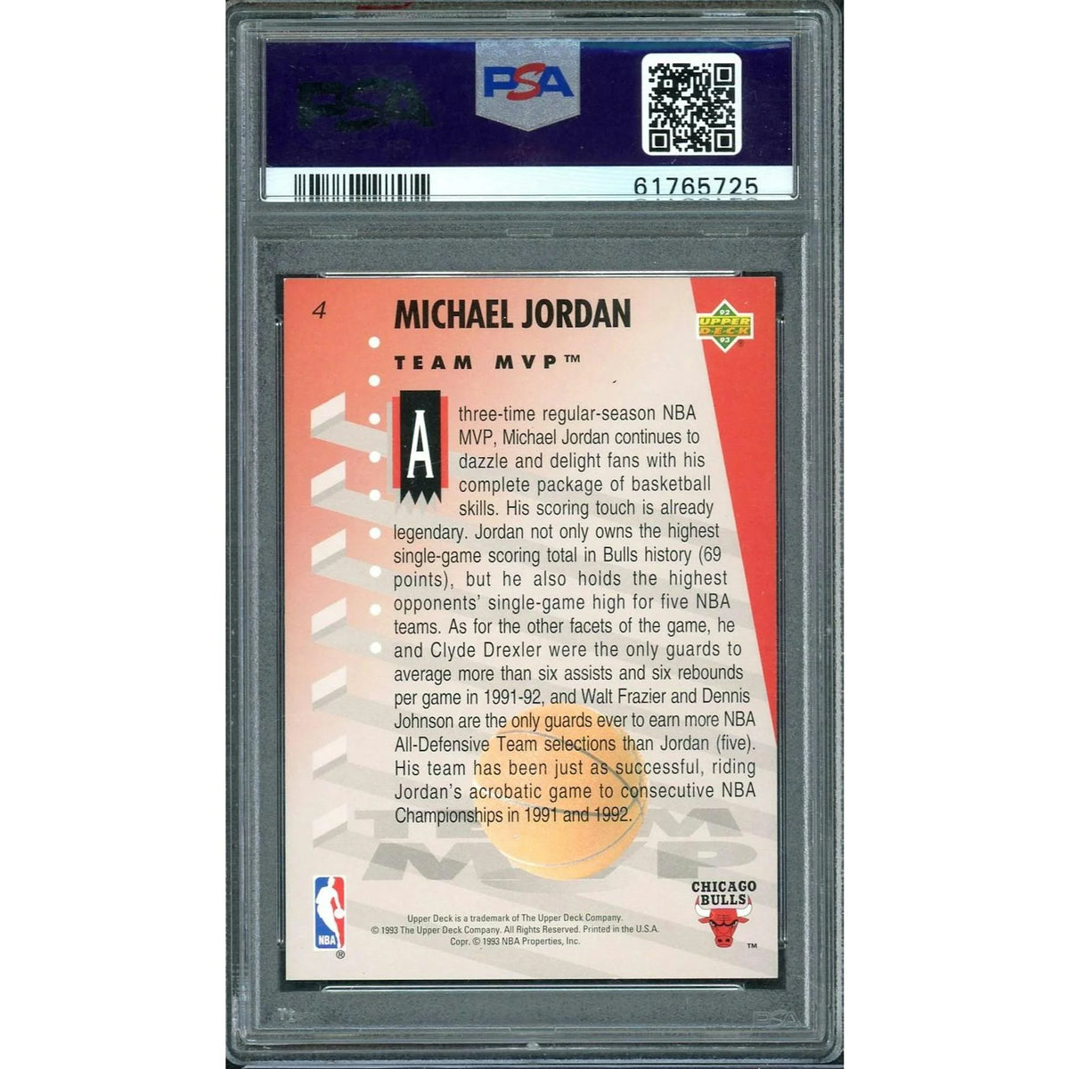Michael Jordan 1992 Upper Deck MVP Holograms #4 | PSA 9 | P5182599