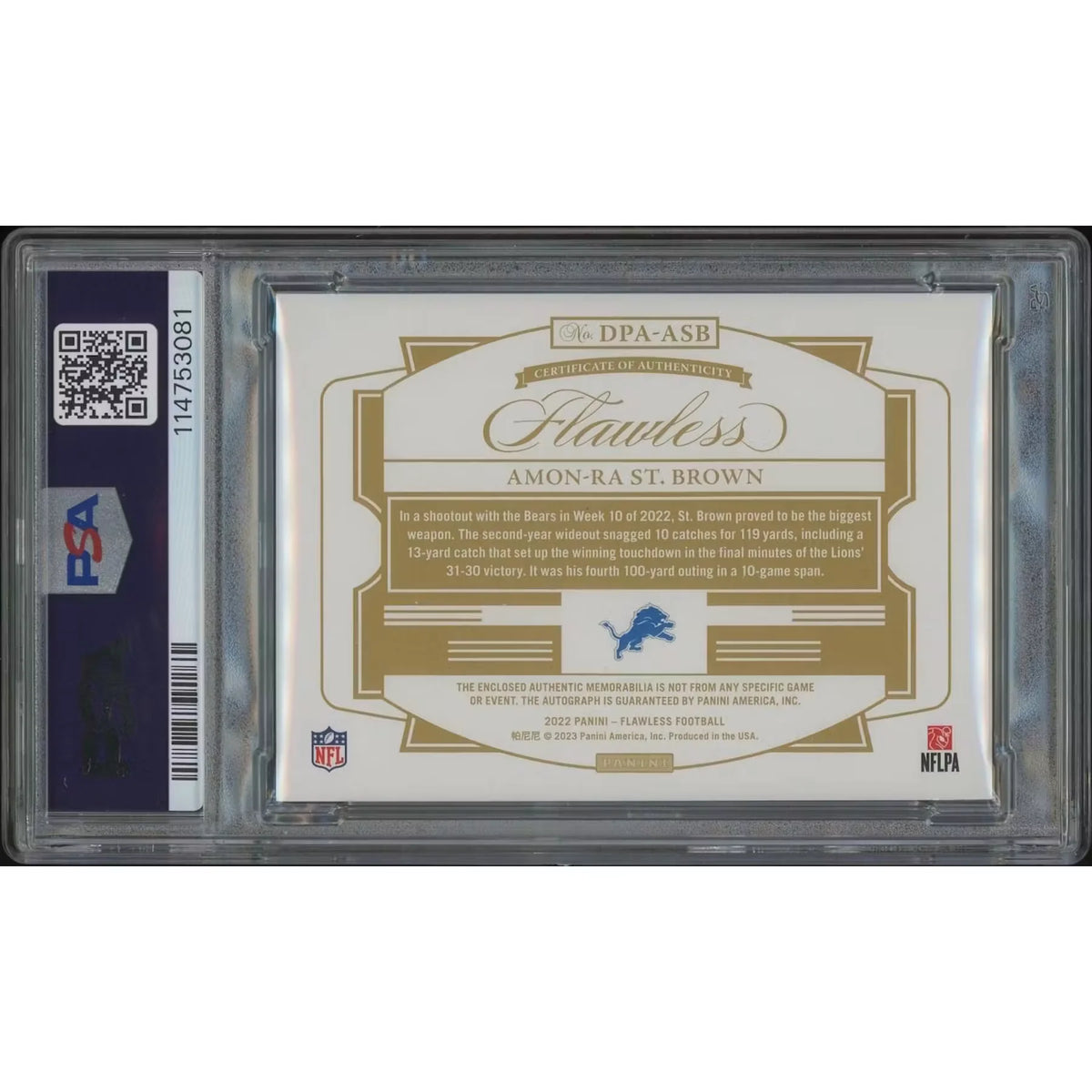 Amon-Ra St. Brown 2022 Panini Flawless Ruby Dual Patch Auto | PSA 9 #04/10 | P5182614