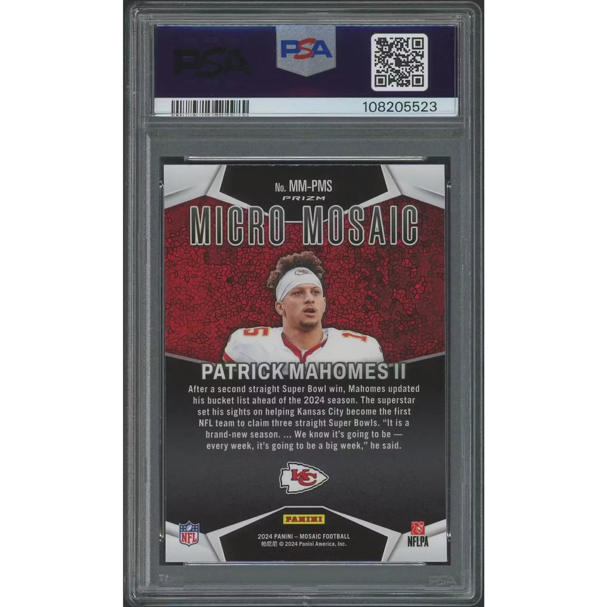 Patrick Mahomes II Signed 2024 Panini Mosaic Micro Mosaic Card | PSA 10 Gem | P5182615