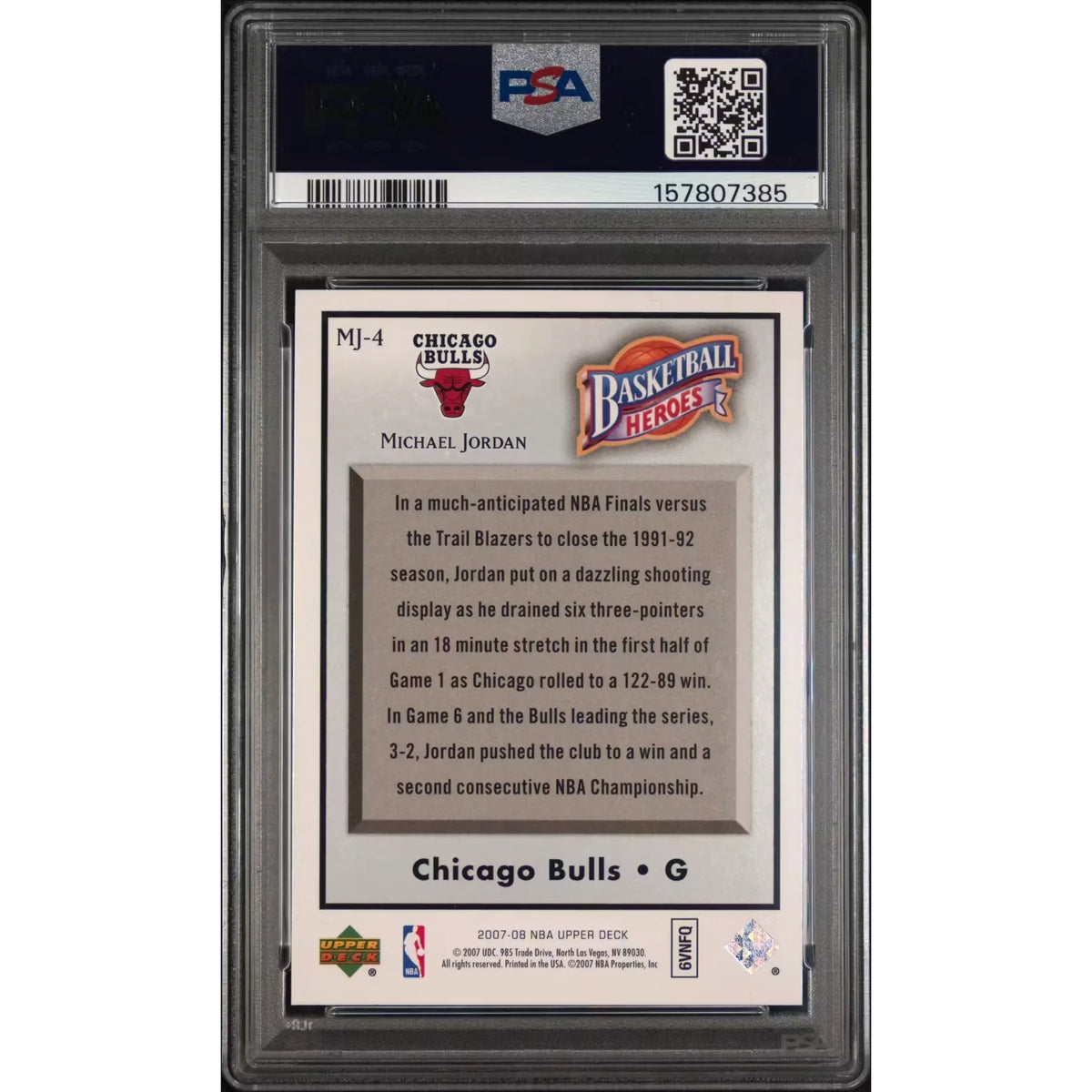 Michael Jordan 2007 Upper Deck NBA Heroes #MJ-4 | PSA 10 | P5182627